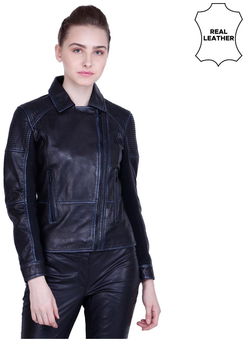 

Justanned Women Solid Biker Jacket - Black