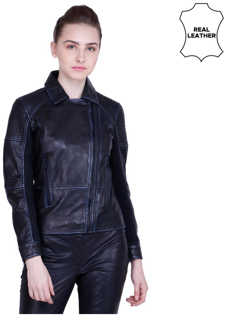 

Justanned Women Solid Biker Jacket - Black