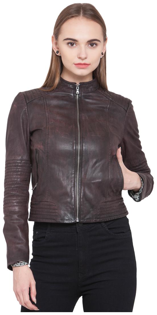 

Justanned Women Solid Biker Jacket - Brown