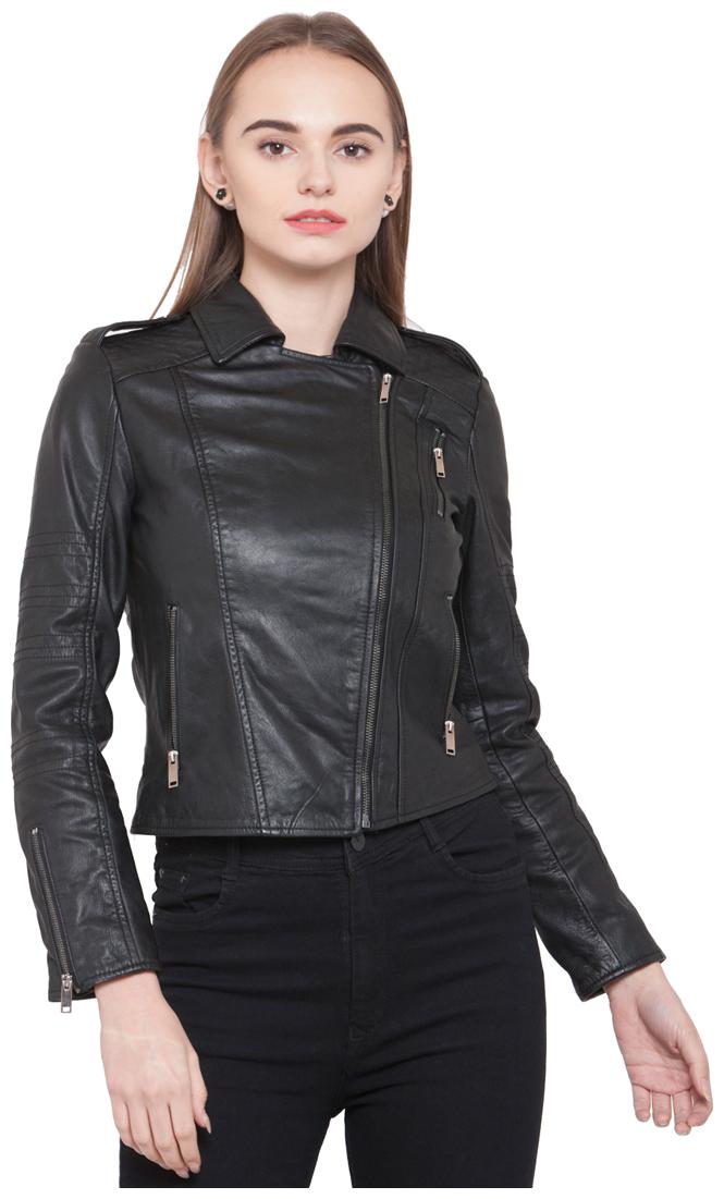 

Justanned Women Solid Biker Jacket - Black