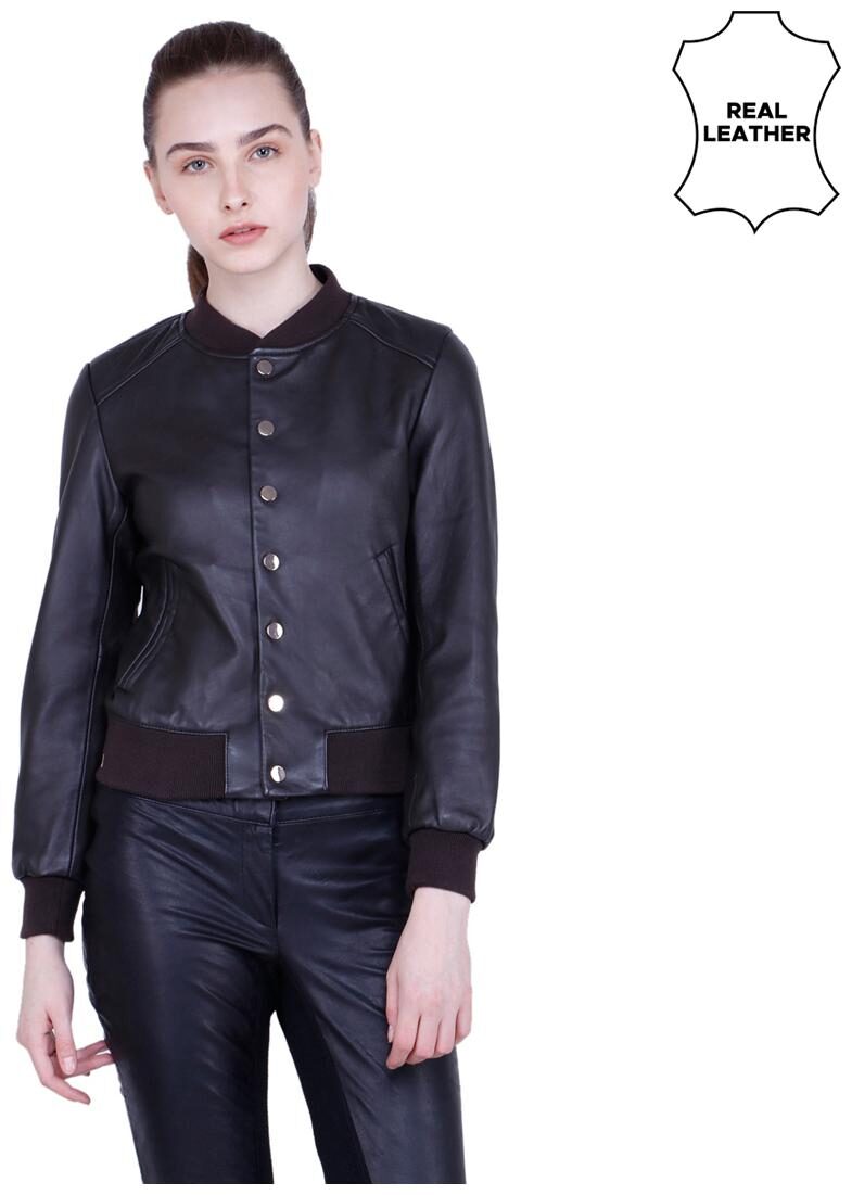 

Justanned Women Solid Biker Jacket - Brown