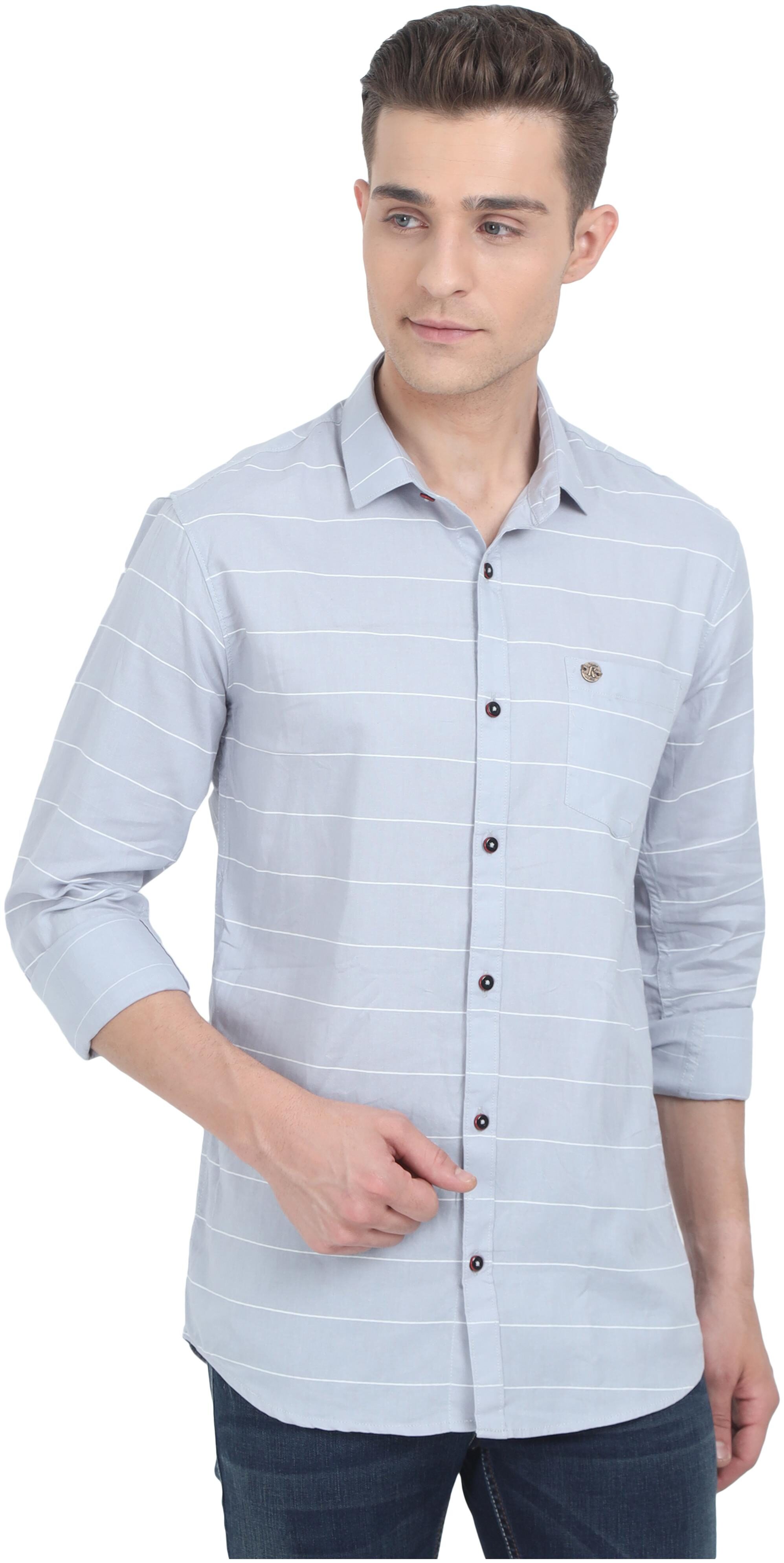 

K-LARA Men Grey Horizontal Stripes Slim Fit Casual Shirt