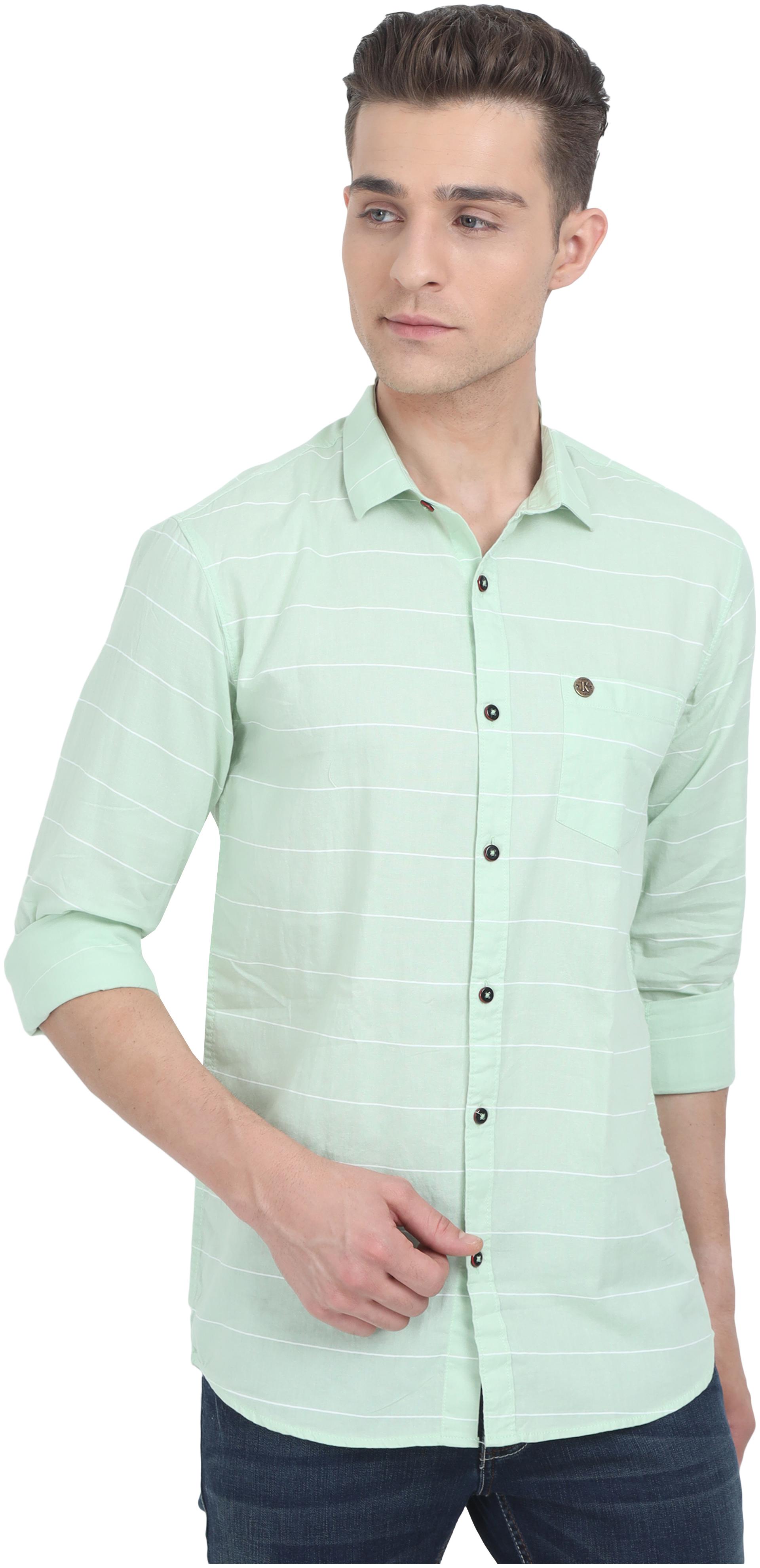 

K-LARA Men Green Horizontal Stripes Slim Fit Casual Shirt