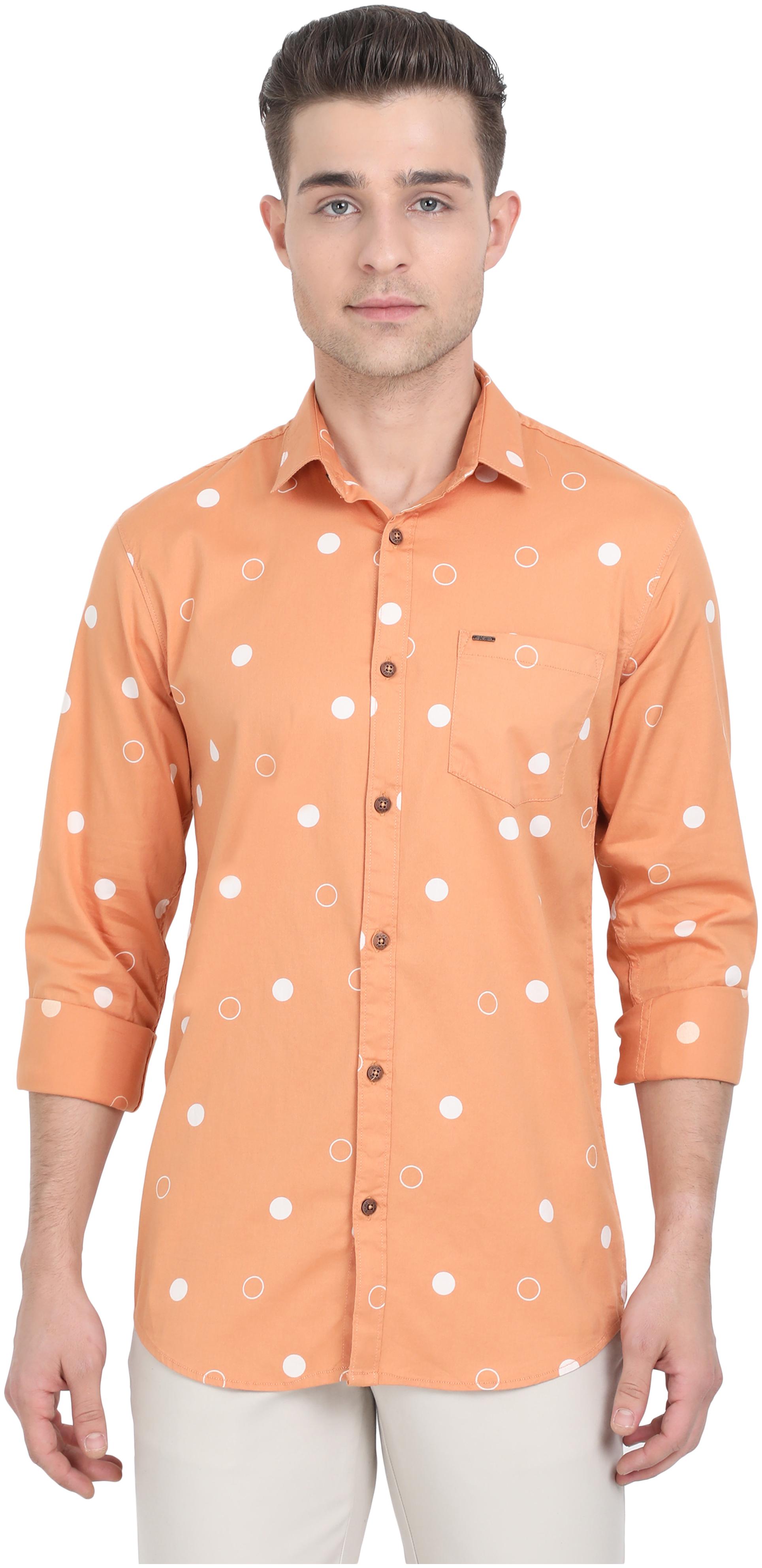 

K-LARA Men Orange Polka Dots Slim Fit Casual Shirt