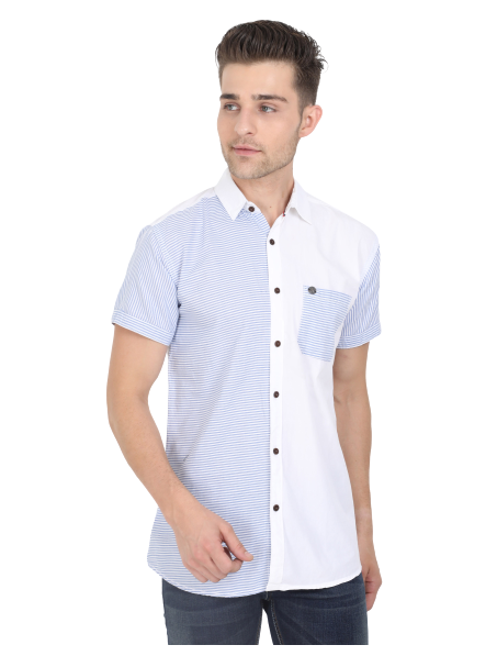 

K-LARA Men White Blue Horizontal Stripes Slim Fit Casual Shirt