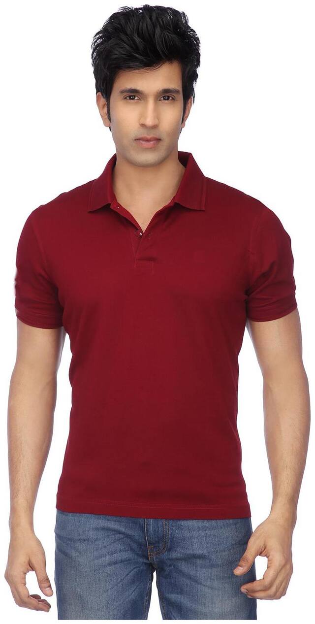 K-TEX MAROON POLO NECK SLIM FIT TSHIRT