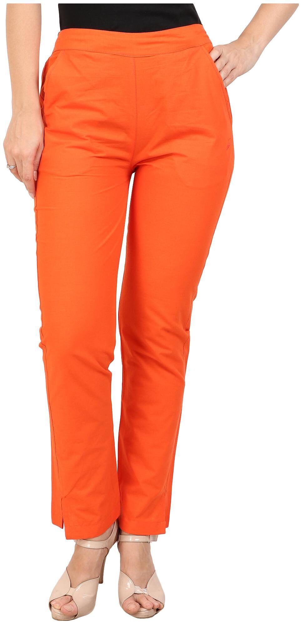 

KALAKAARI Orange Solid Straight Palazzo