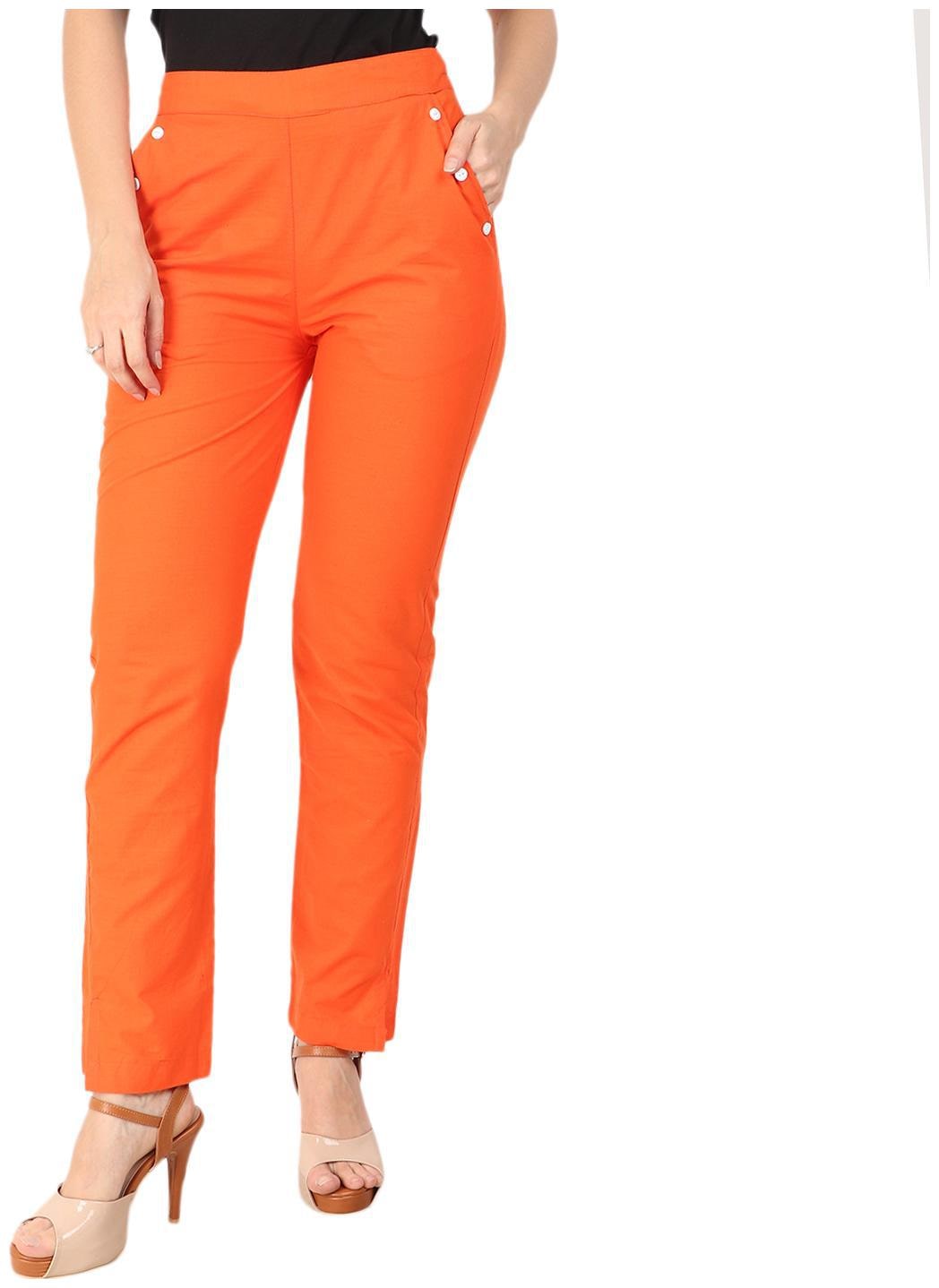 

KALAKAARI Orange Solid Straight Palazzo