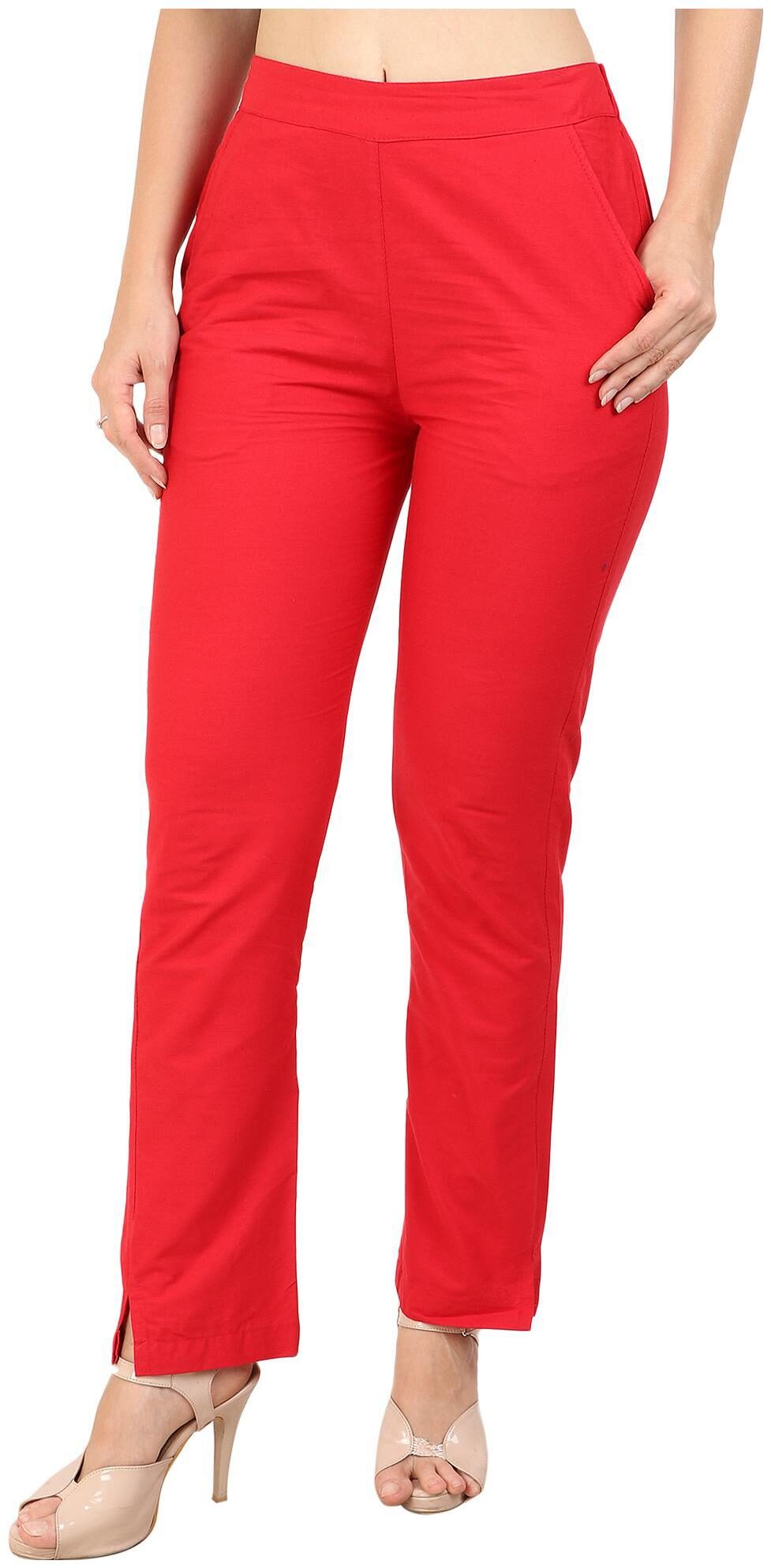 

KALAKAARI Red Solid Straight Palazzo