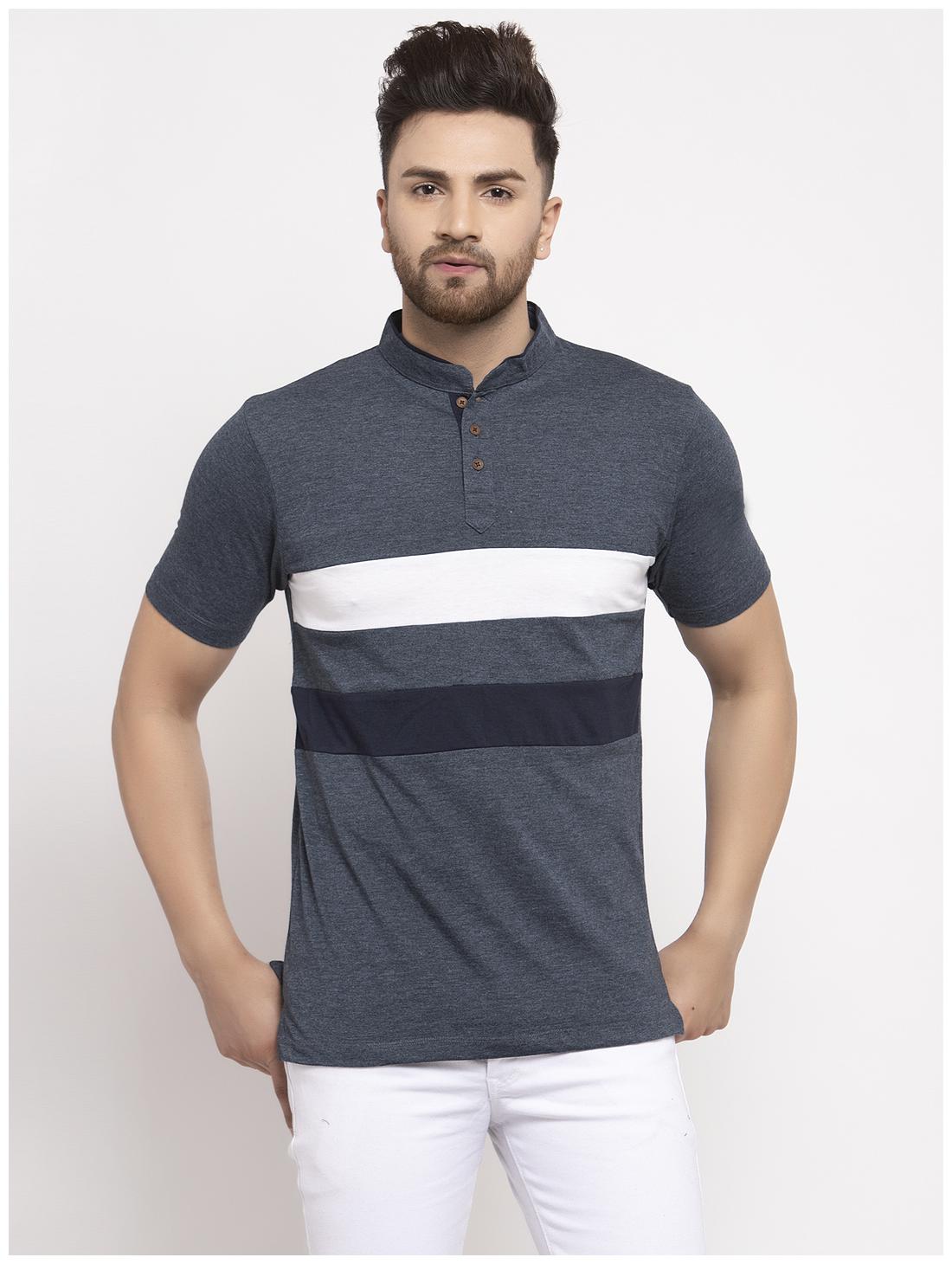 

Kalt Men Grey Regular fit Cotton Blend Mandarin collar T-Shirt - Pack Of 1