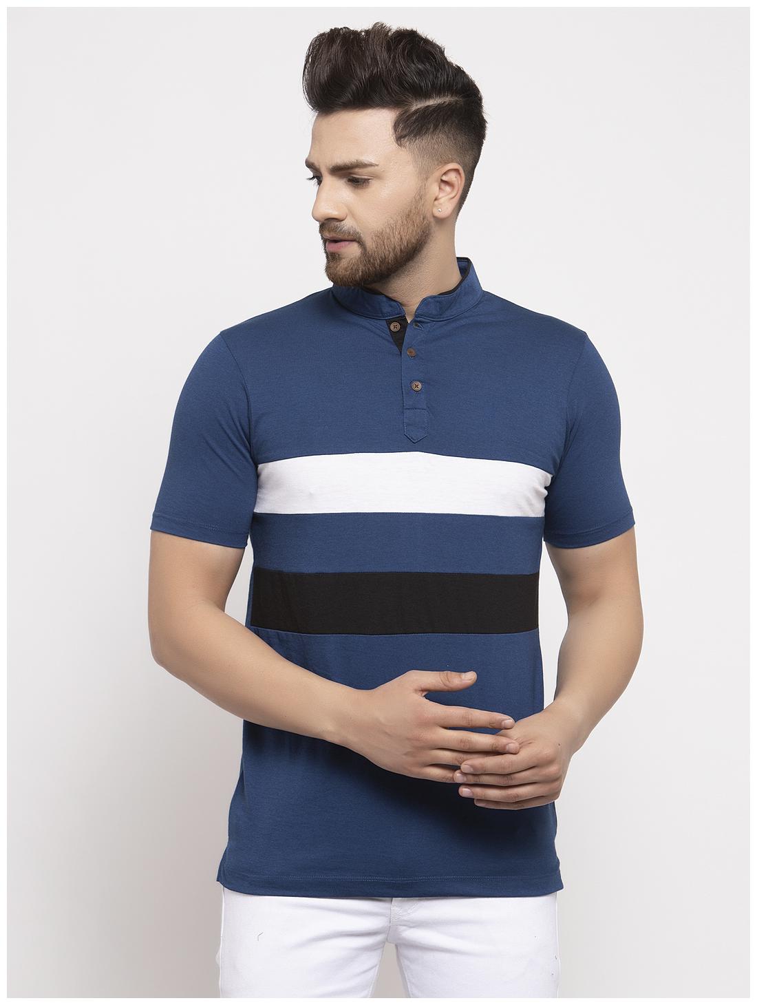 

Kalt Men Blue Regular fit Cotton Blend Mandarin collar T-Shirt - Pack Of 1