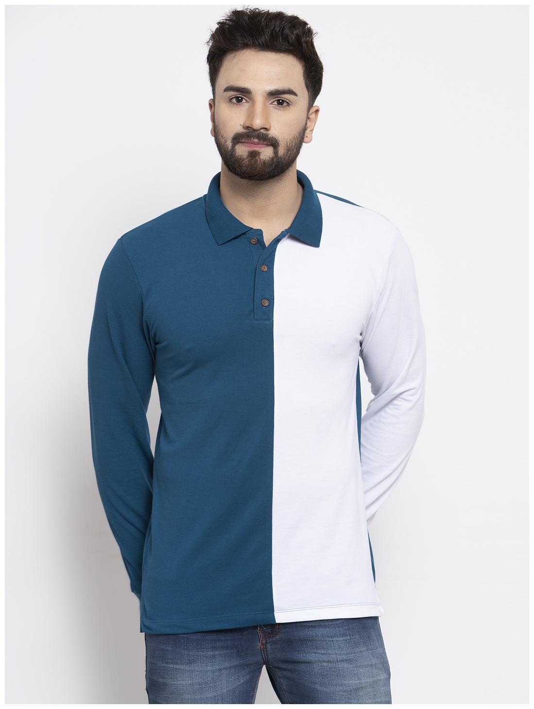 

Kalt Men White Blue Regular fit Cotton Blend Polo collar T-Shirt - Pack Of 1