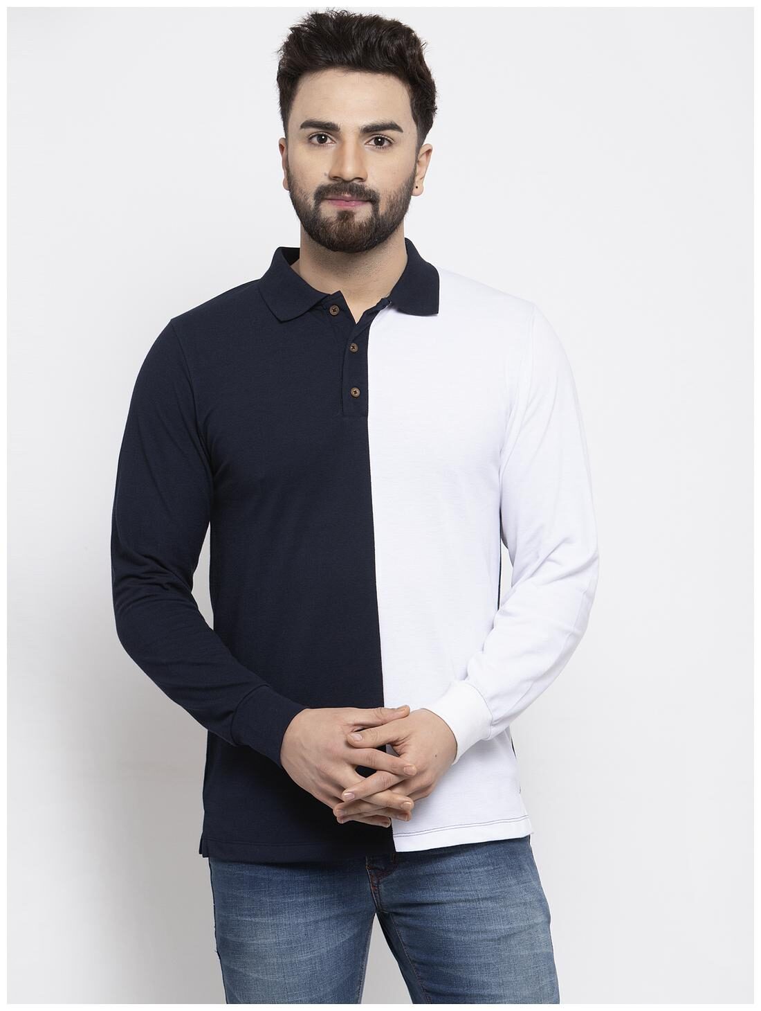 

Kalt Men Navy blue White Regular fit Cotton Blend Polo collar T-Shirt - Pack Of 1