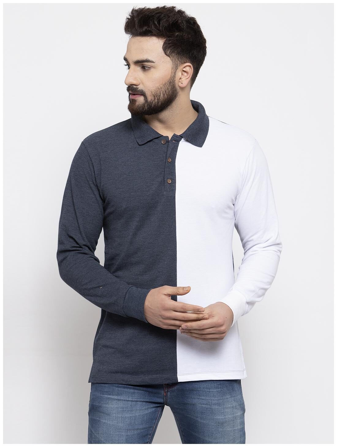 

Kalt Men Blue White Regular fit Cotton Blend Polo collar T-Shirt - Pack Of 1