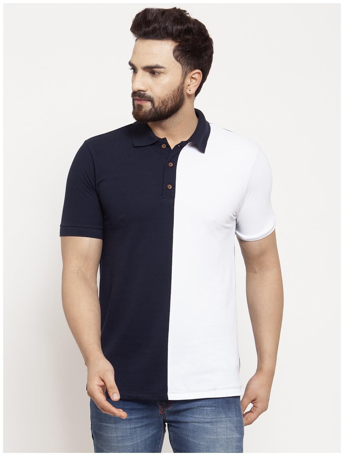 

Kalt Men Blue White Regular fit Cotton Blend Polo collar T-Shirt - Pack Of 1