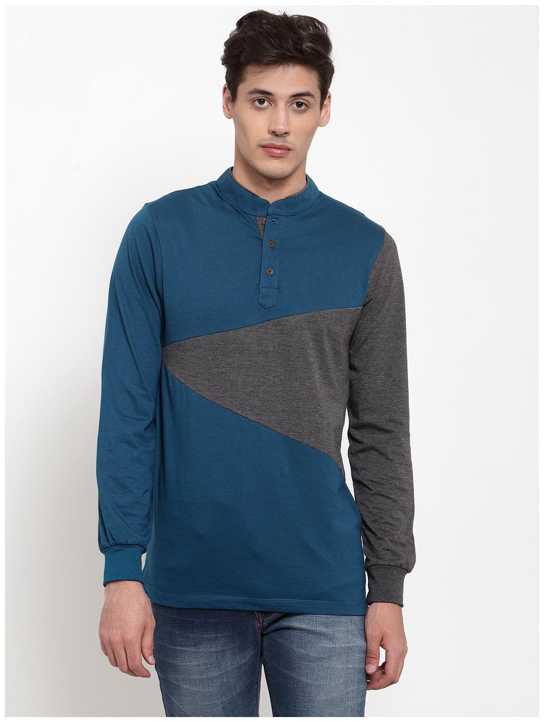 

Kalt Men Blue Grey Regular fit Cotton Blend Mandarin collar T-Shirt - Pack Of 1