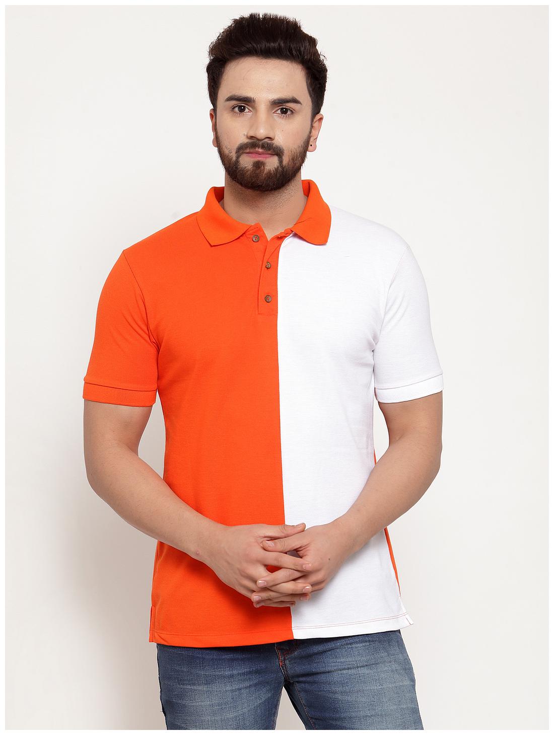 

Kalt Men Orange White Regular fit Cotton Blend Polo collar T-Shirt - Pack Of 1