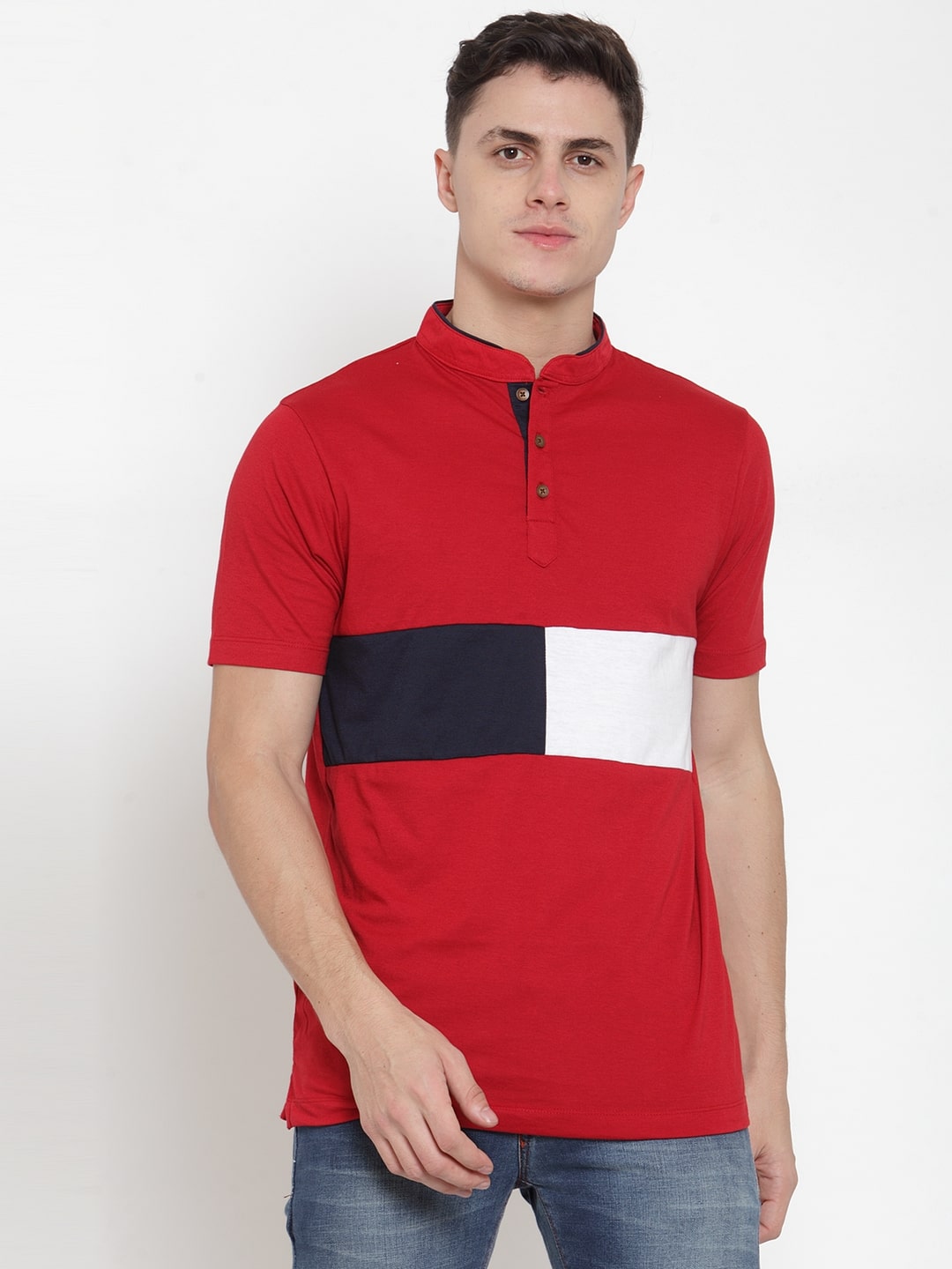 

Kalt Men Multi Regular fit Cotton Blend Mandarin collar T-Shirt - Pack Of 1