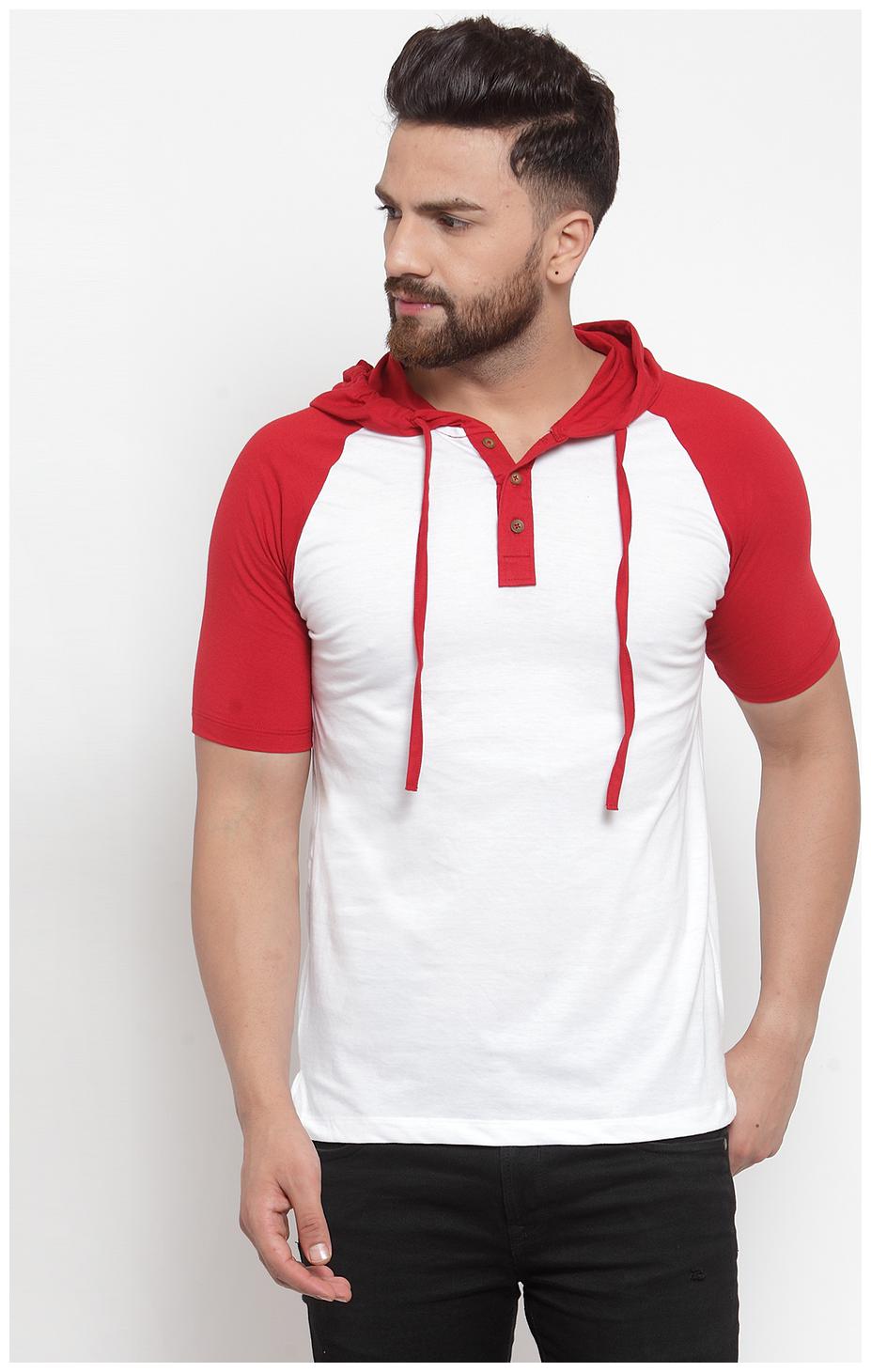 

Kalt Men White Red Regular fit Cotton Blend Hood T-Shirt - Pack Of 1