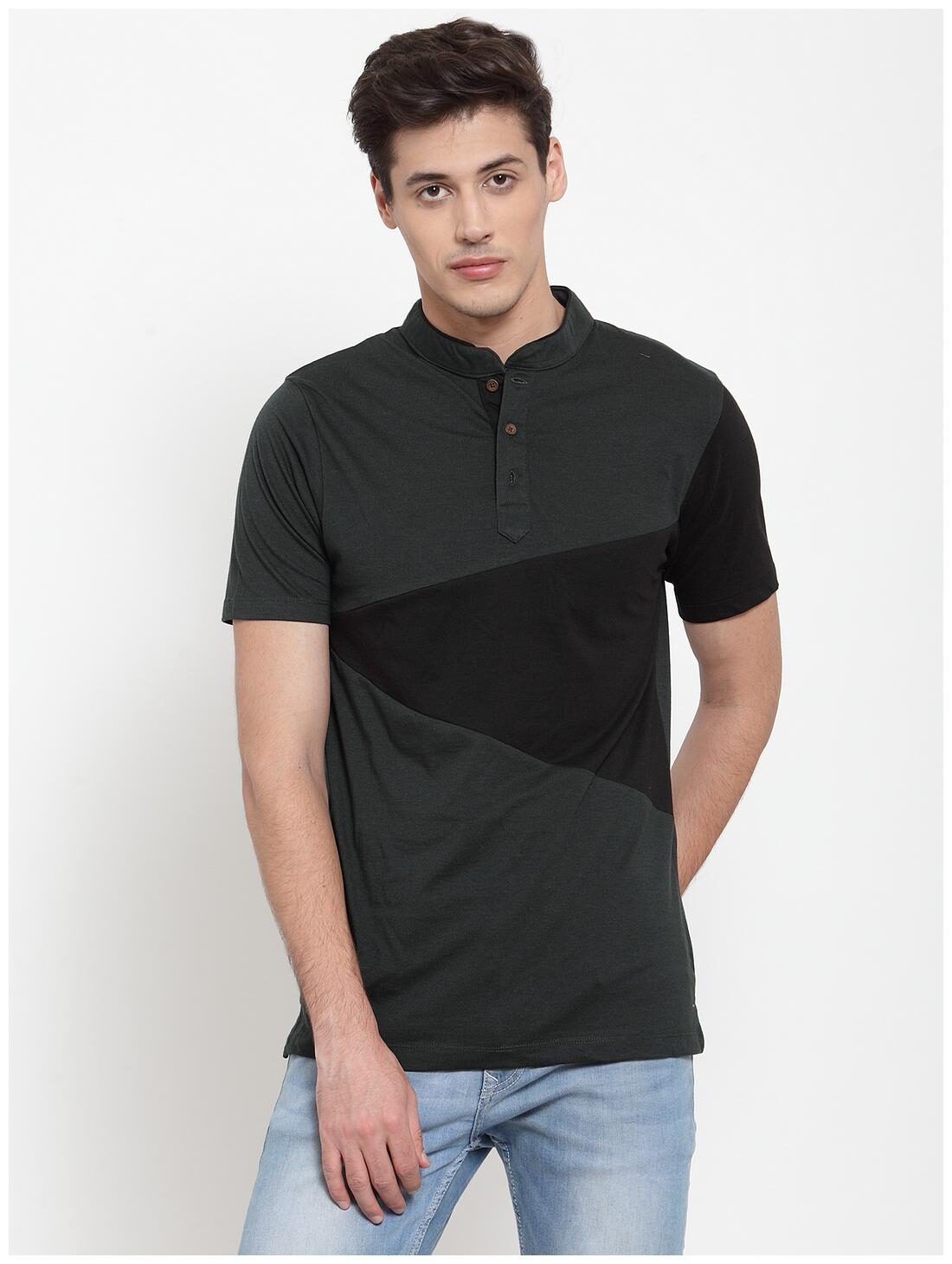 

Kalt Men Grey Regular fit Cotton Blend Mandarin collar T-Shirt - Pack Of 1