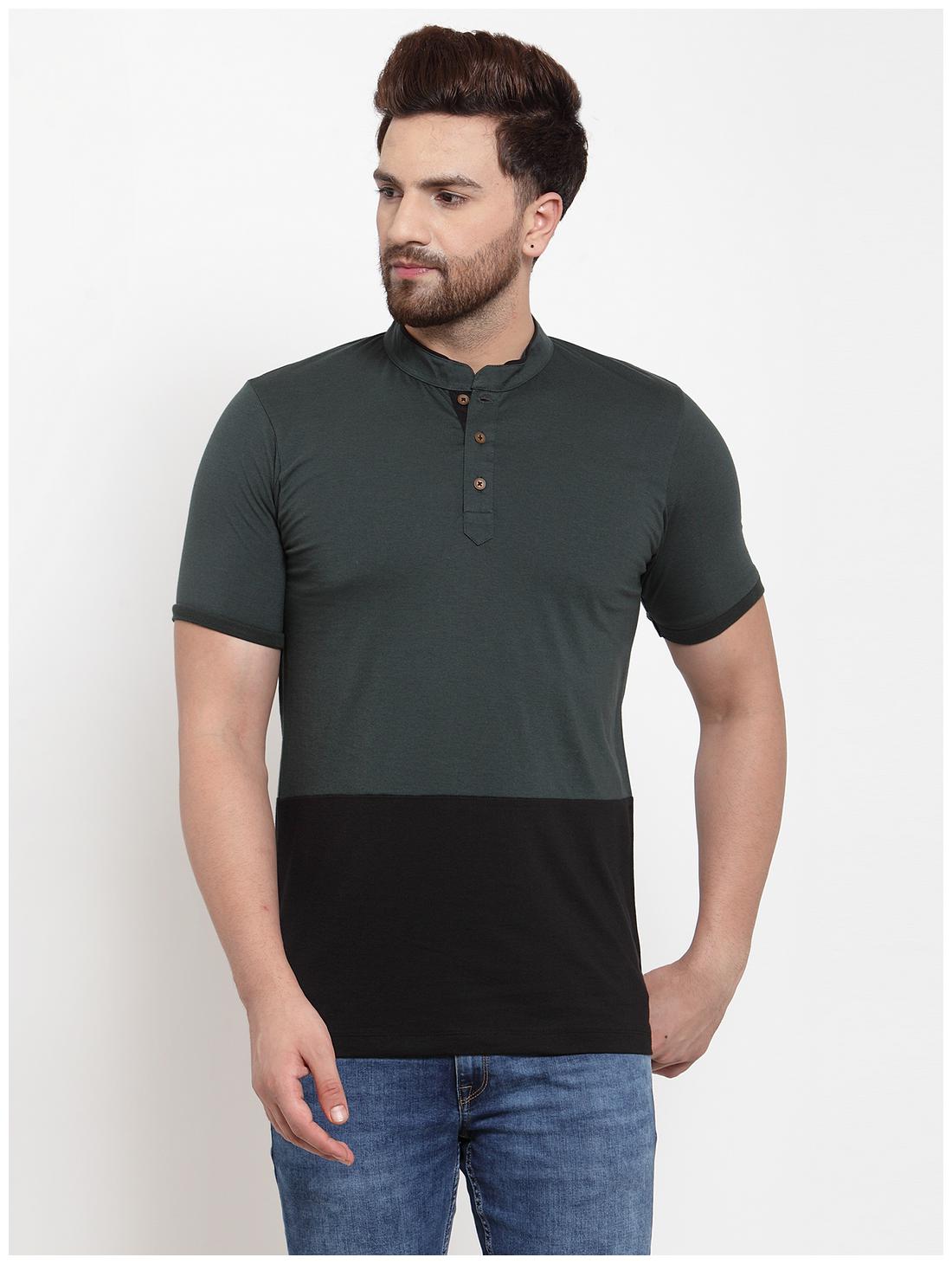 

Kalt Men Black Grey Regular fit Cotton Blend Mandarin collar T-Shirt - Pack Of 1