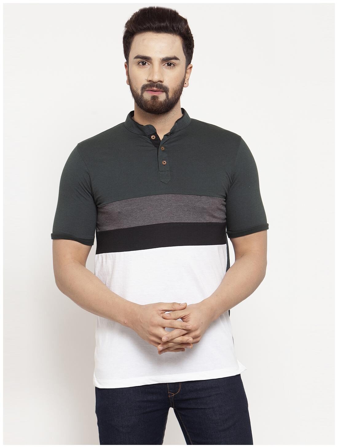 

Kalt Men Multi Regular fit Cotton Blend Mandarin collar T-Shirt - Pack Of 1