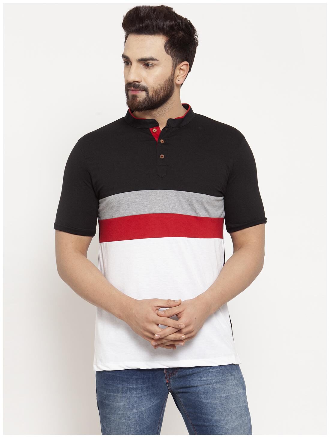 

Kalt Men Multi Regular fit Cotton Blend Mandarin collar T-Shirt - Pack Of 1