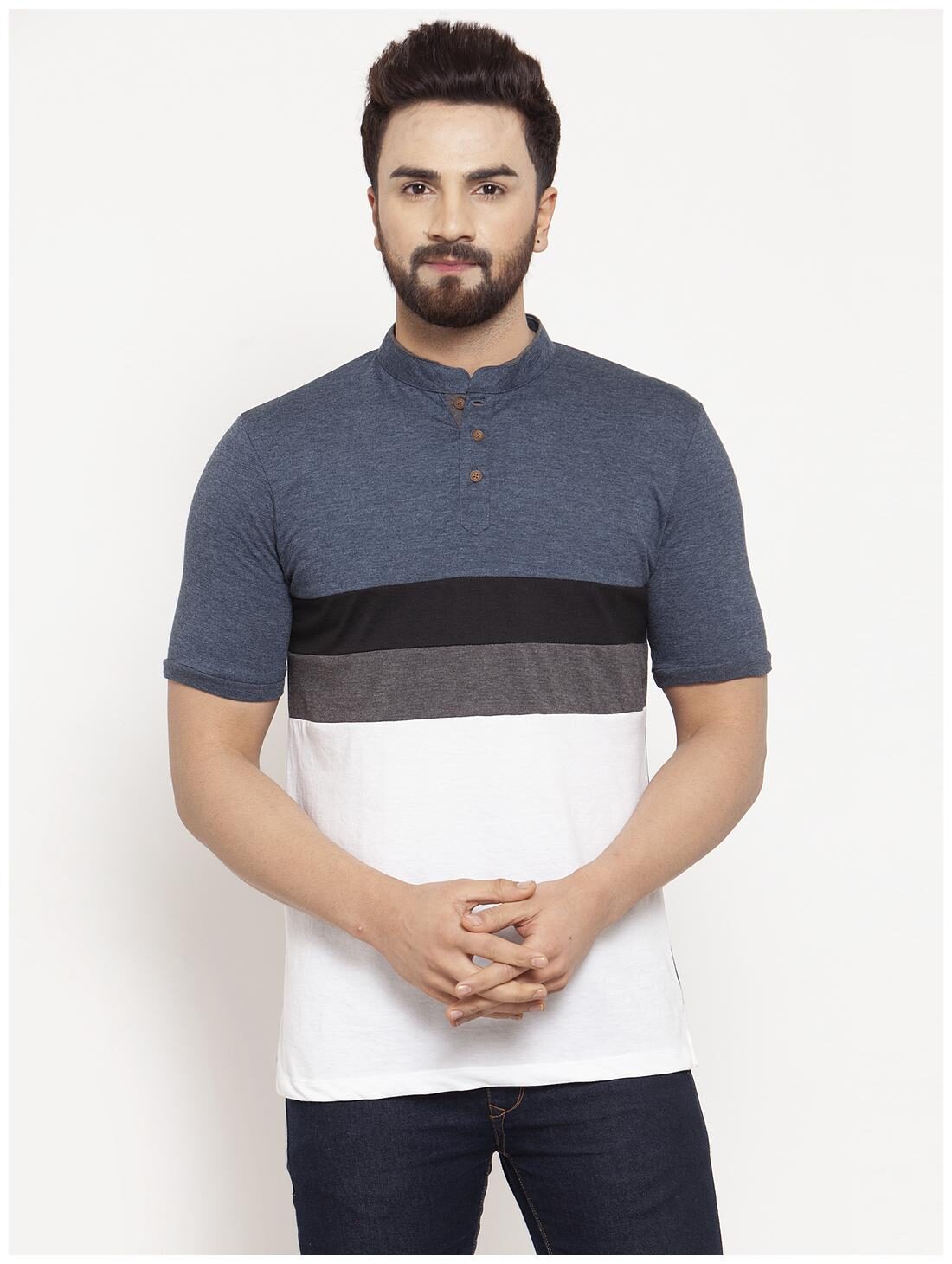 

Kalt Men Multi Regular fit Cotton Blend Mandarin collar T-Shirt - Pack Of 1