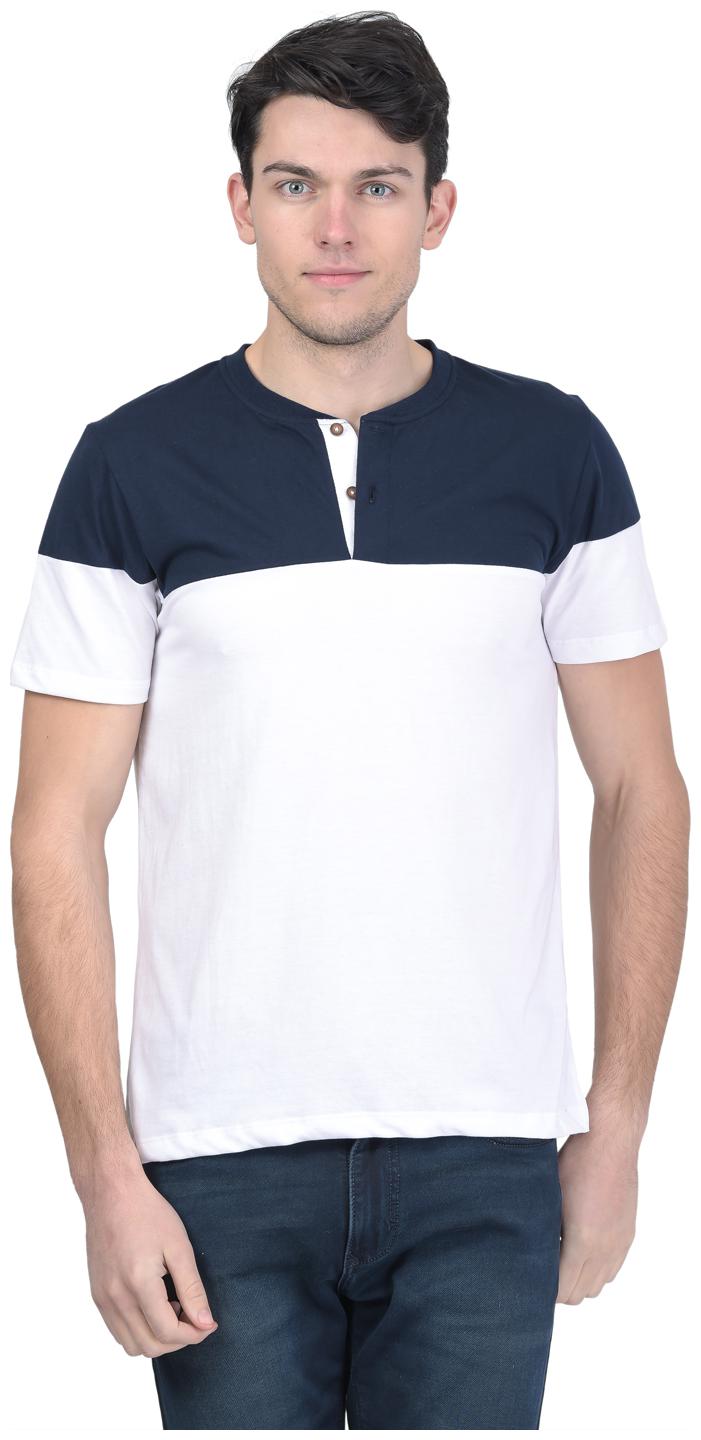 

Kalt Men s Dual Colour Half Sleeves Henley Neck Cotton Blend T-Shirt