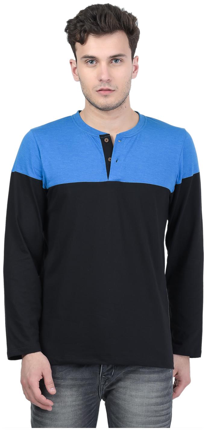 

Kalt Men s Dual Colour Full Sleeves Henley Neck Cotton Blend T-Shirt