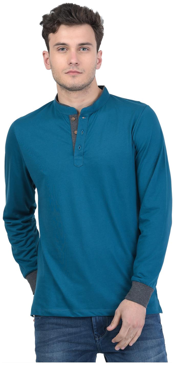 

Kalt Men Blue Regular fit Cotton Blend Mandarin collar T-Shirt - Pack Of 1