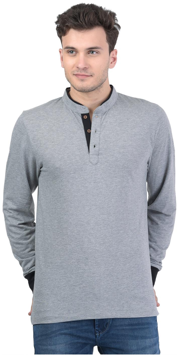 

Kalt Men Grey Regular fit Cotton Blend Mandarin collar T-Shirt - Pack Of 1