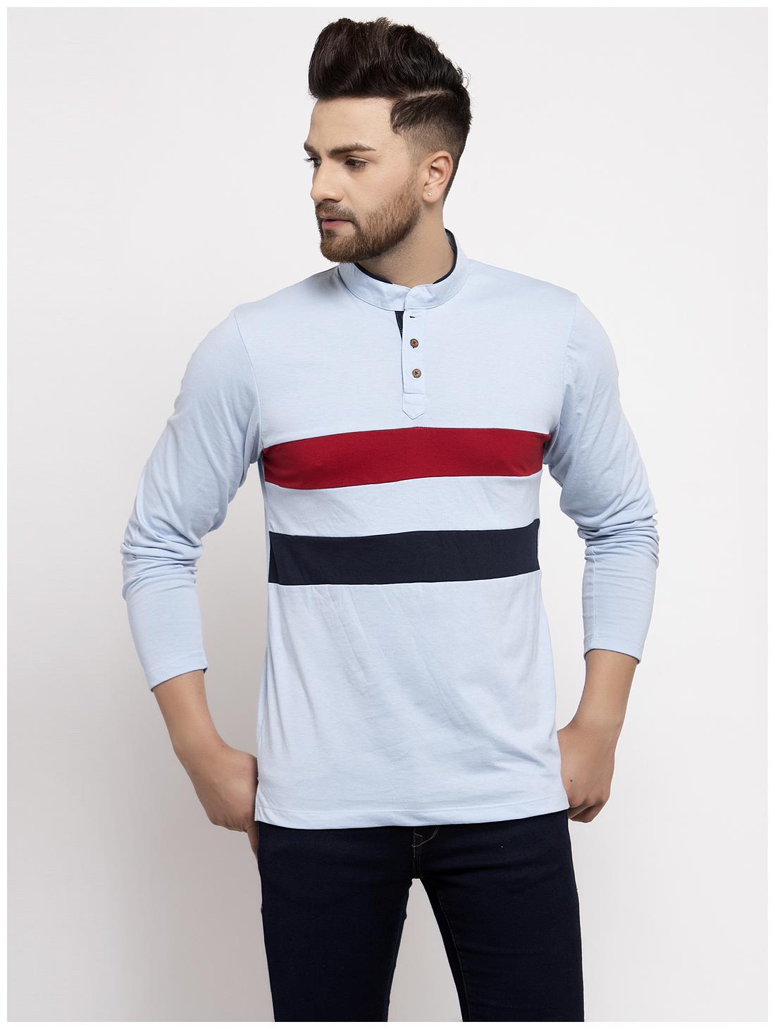 

Kalt Men Blue Regular fit Cotton Blend Mandarin collar T-Shirt - Pack Of 1