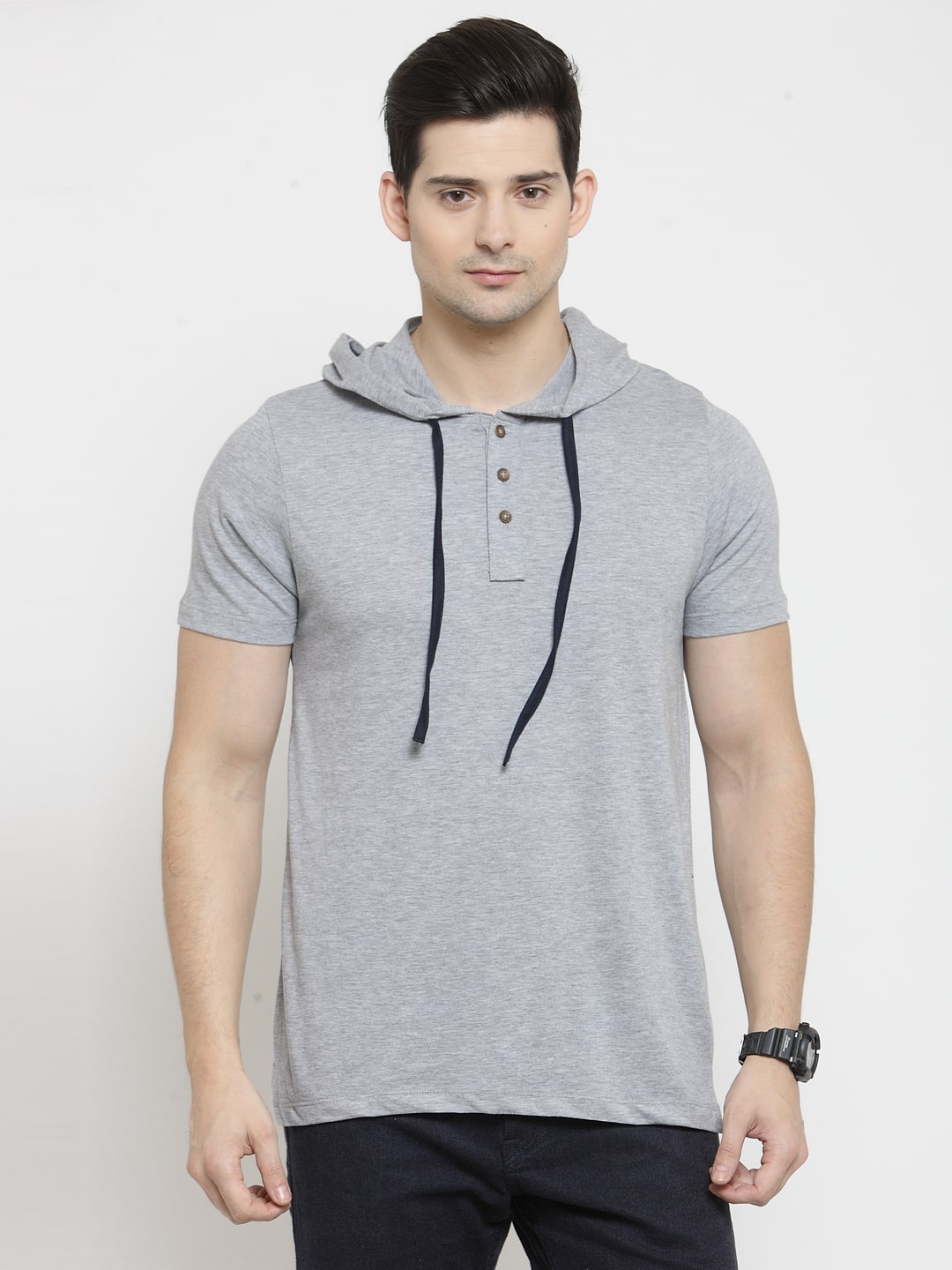 

Kalt Men Grey Regular fit Cotton Blend Henley neck T-Shirt - Pack Of 1