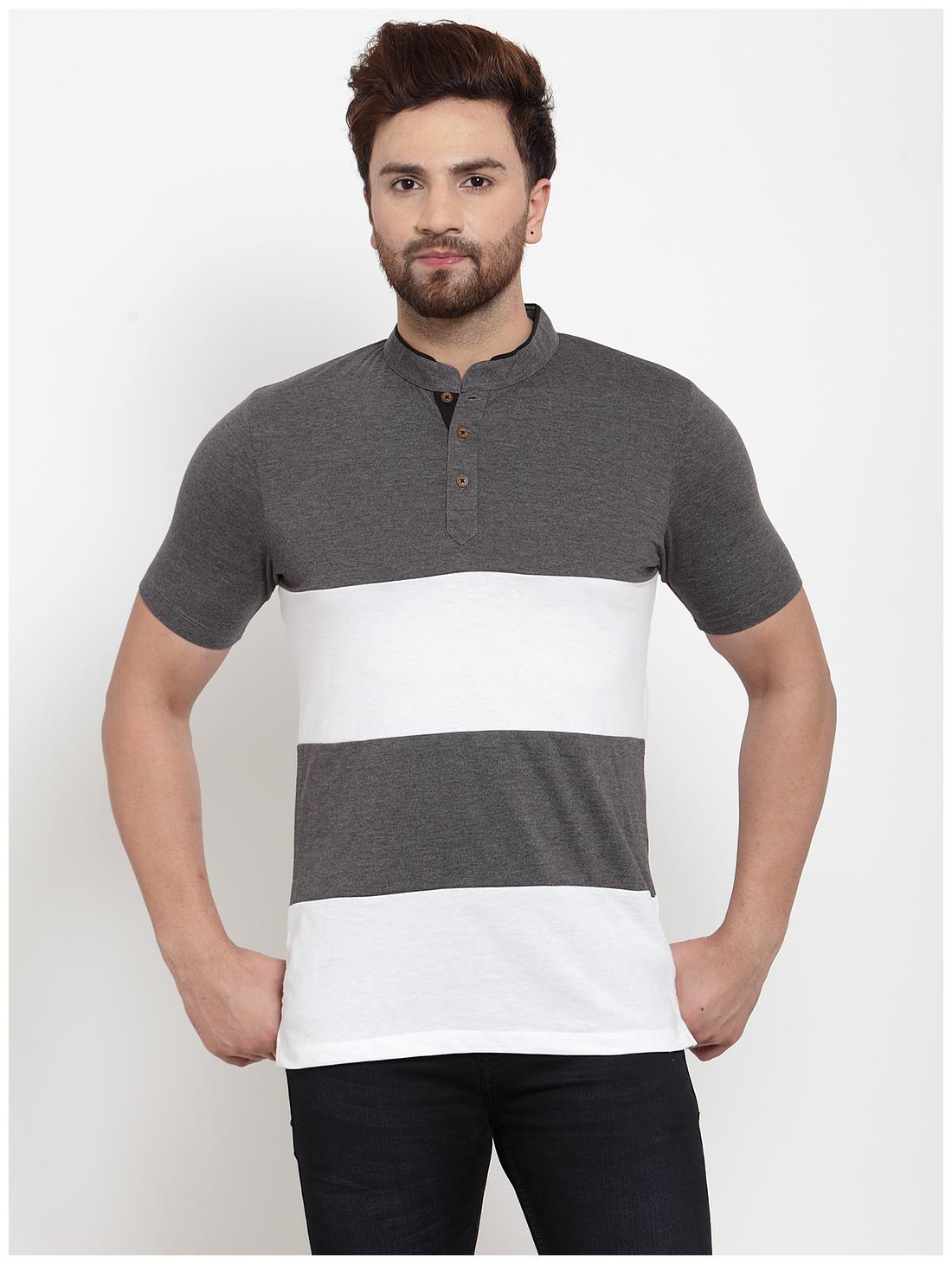 

Kalt Men Grey White Regular fit Cotton Blend Mandarin collar T-Shirt - Pack Of 1