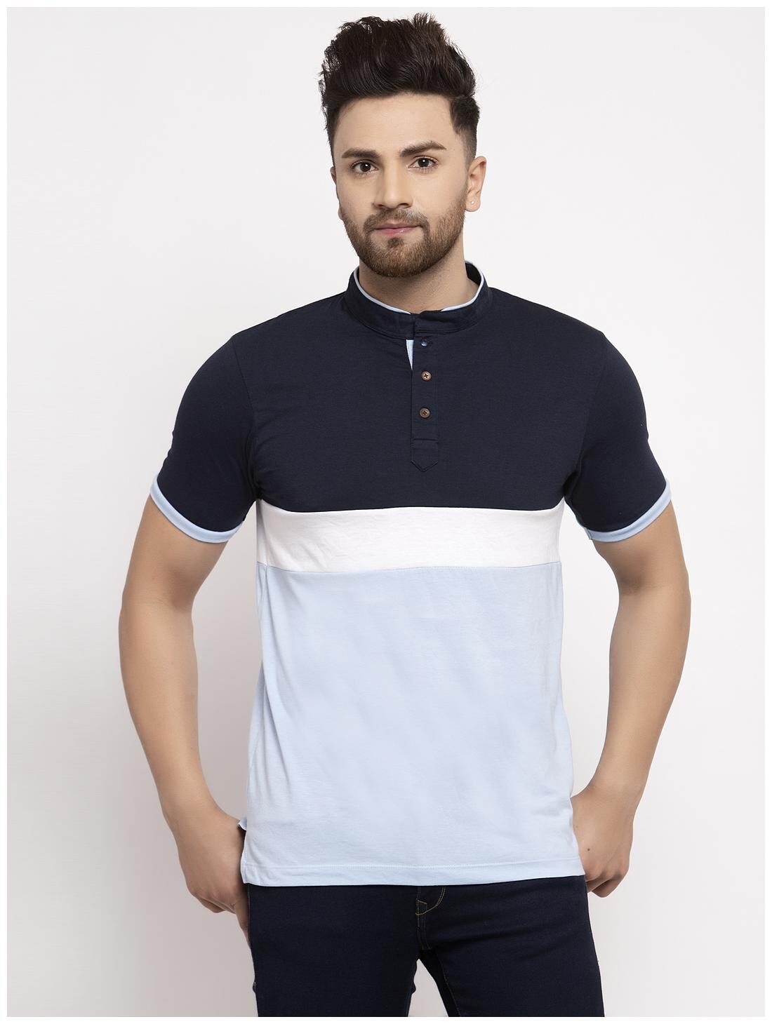 

Kalt Men Multi Regular fit Cotton Blend Mandarin collar T-Shirt - Pack Of 1