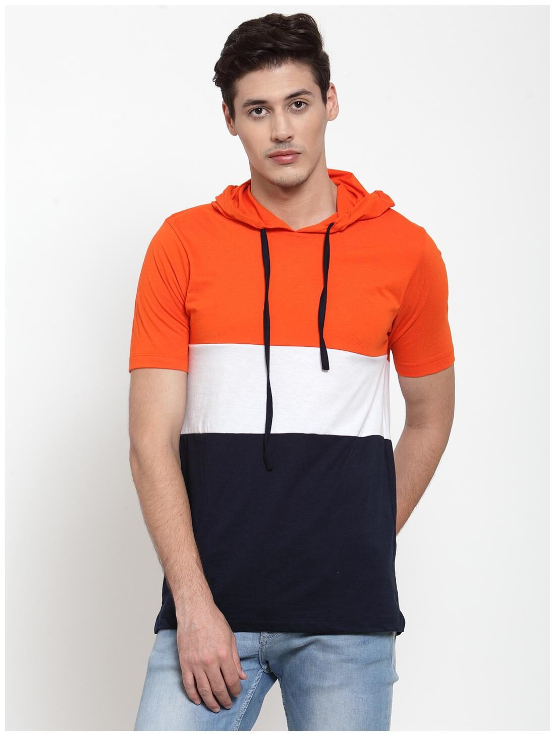 

Kalt Men Orange White Regular fit Cotton Blend Hood T-Shirt - Pack Of 1