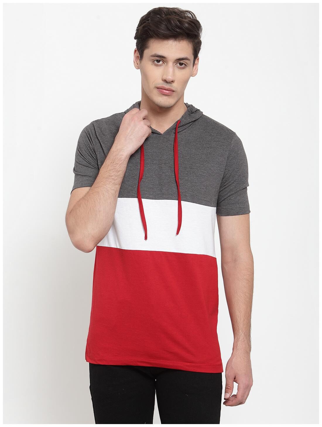 

Kalt Men Red White Regular fit Cotton Blend Hood T-Shirt - Pack Of 1