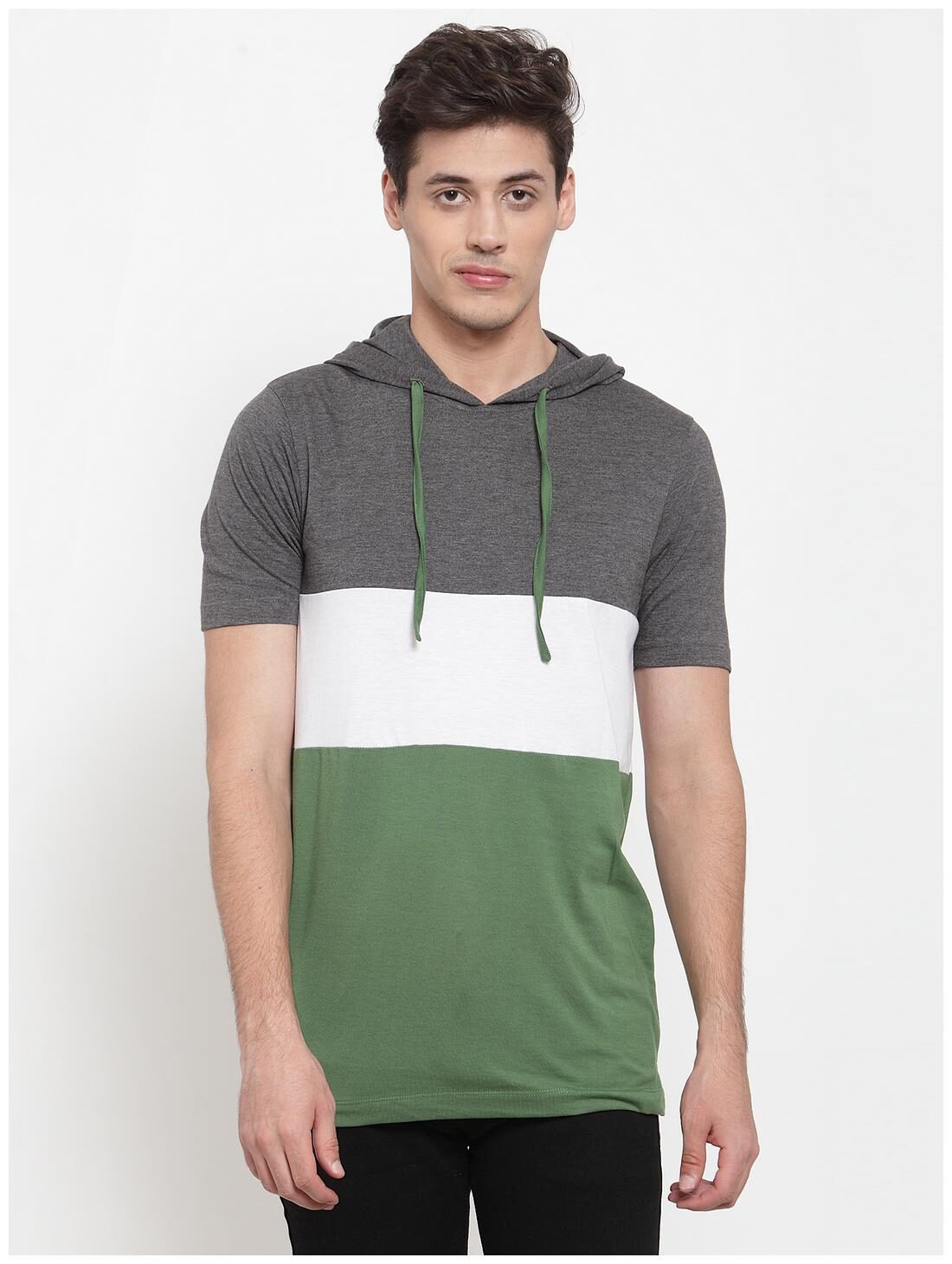 

Kalt Men Green White Regular fit Cotton Blend Hood T-Shirt - Pack Of 1