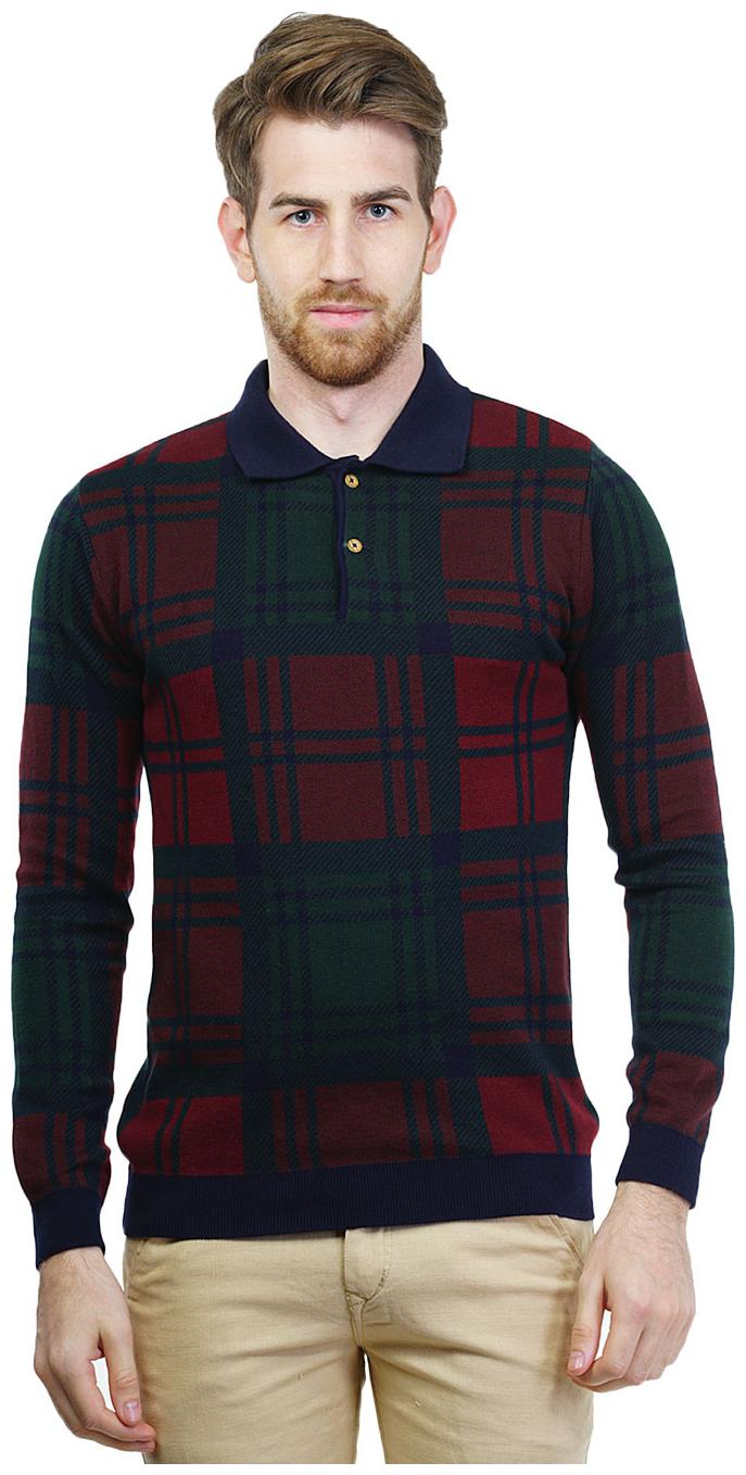 

Kalt Men s Polo Neck Full Sleeves Jacquard Cotton Autumn Winter T-Shirt