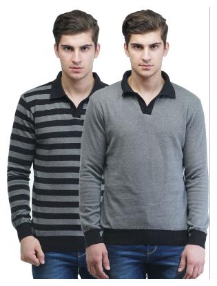 

Kalt Men s Striped Full Sleeves Polo Neck Reversible Cotton Sweater
