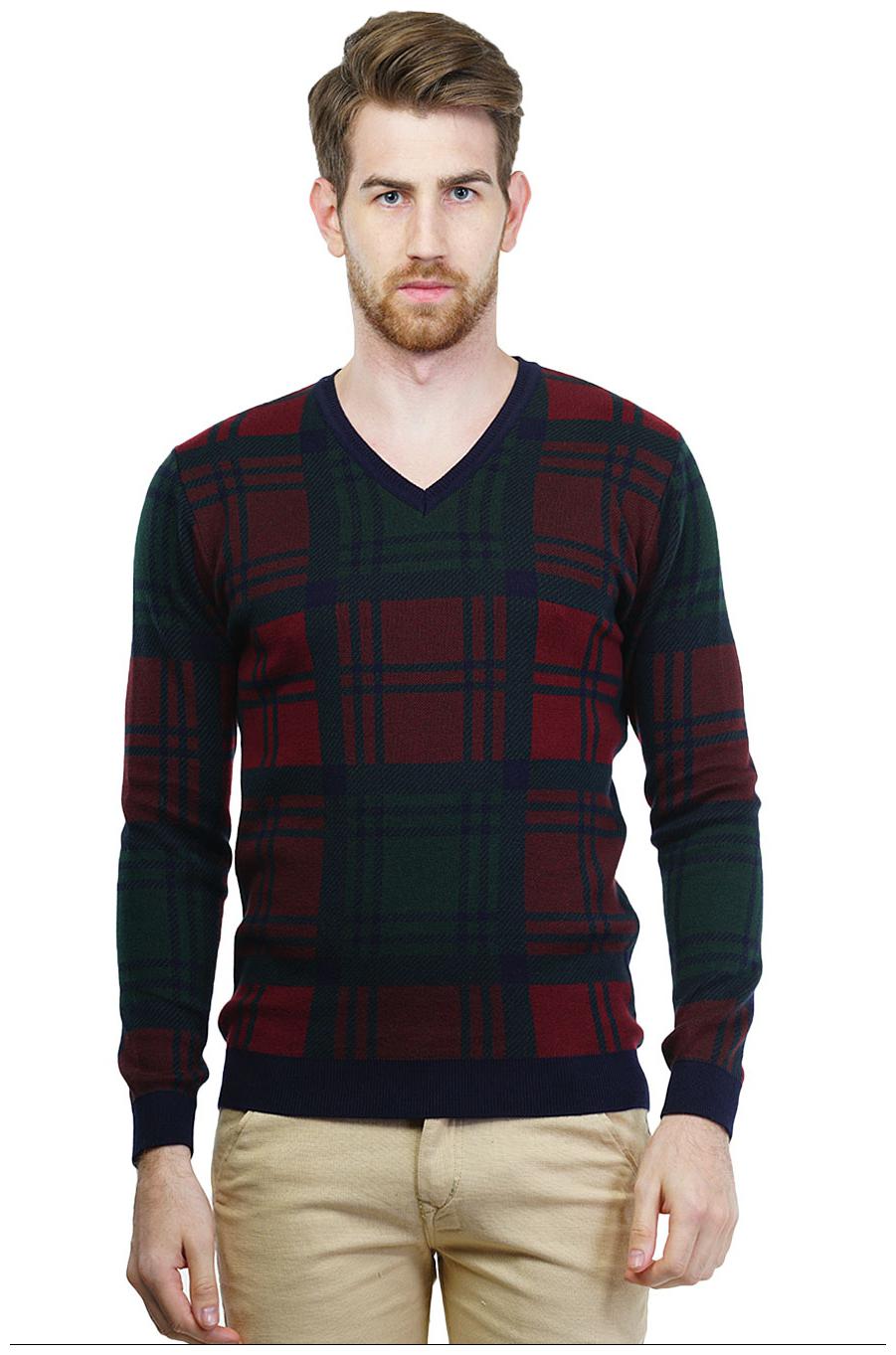 

Kalt Men S V- Neck Full Sleeves Jacquard Cotton Sweater