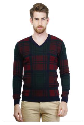 

Kalt Men S V- Neck Full Sleeves Jacquard Cotton Sweater