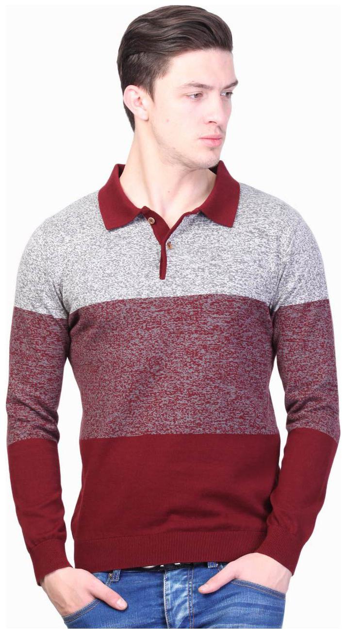 

Kalt Men s Polo Neck Full Sleeves Striped Cotton Autumn Winter T-Shirt