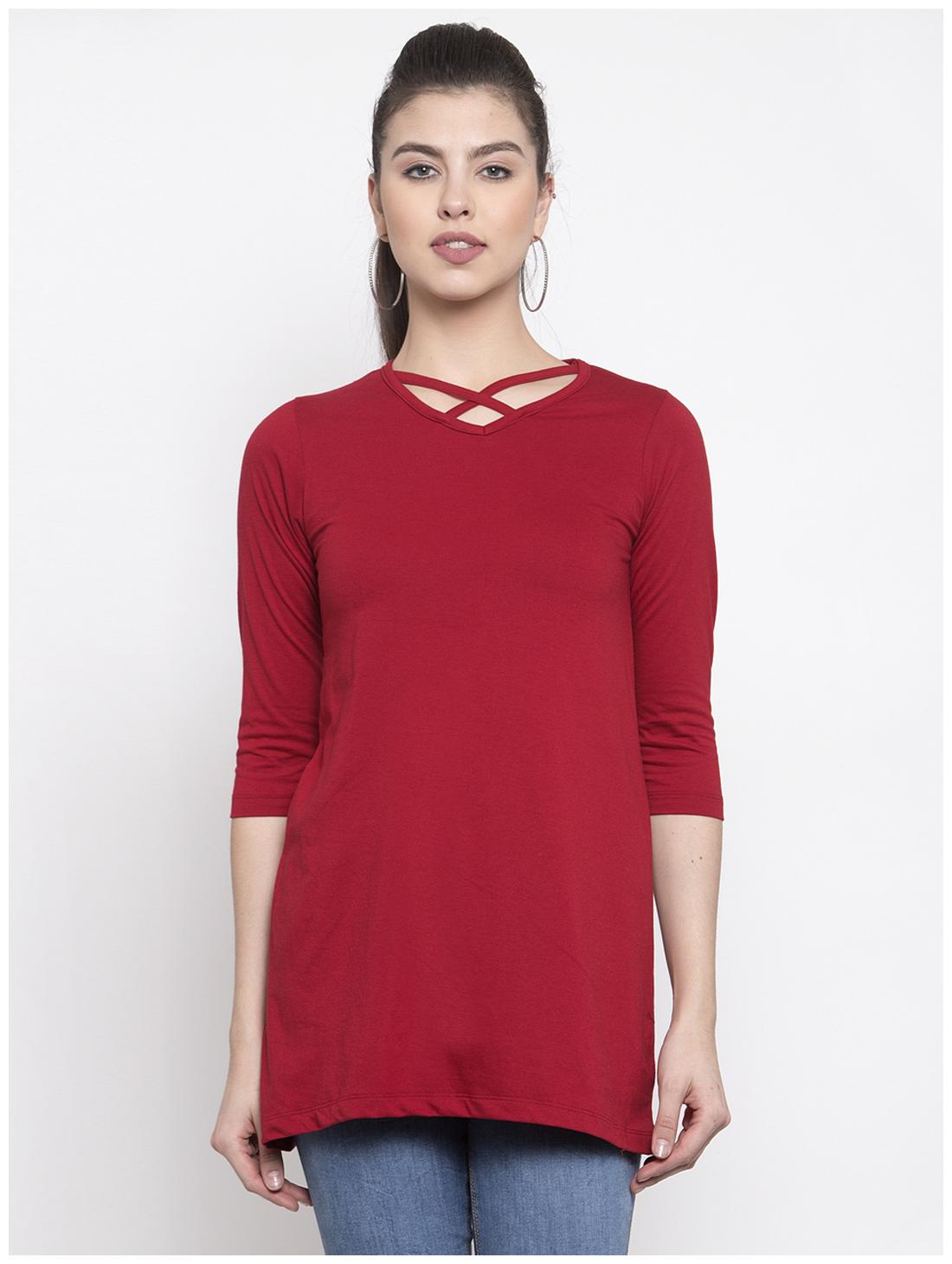 

Kalt Women Colourblocked Regular tunic - Red