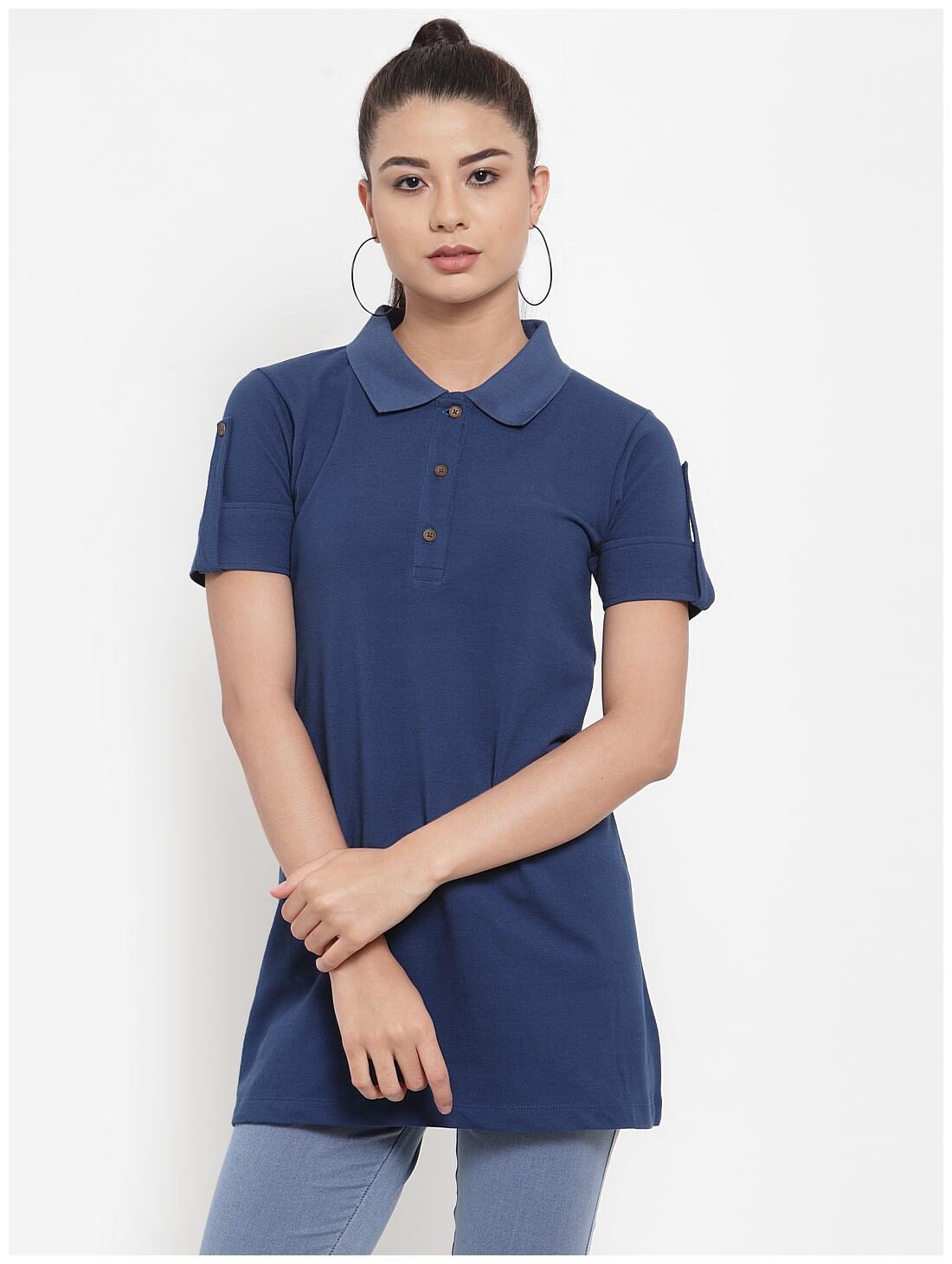 

Kalt Women Blended Solid Blue Tunic