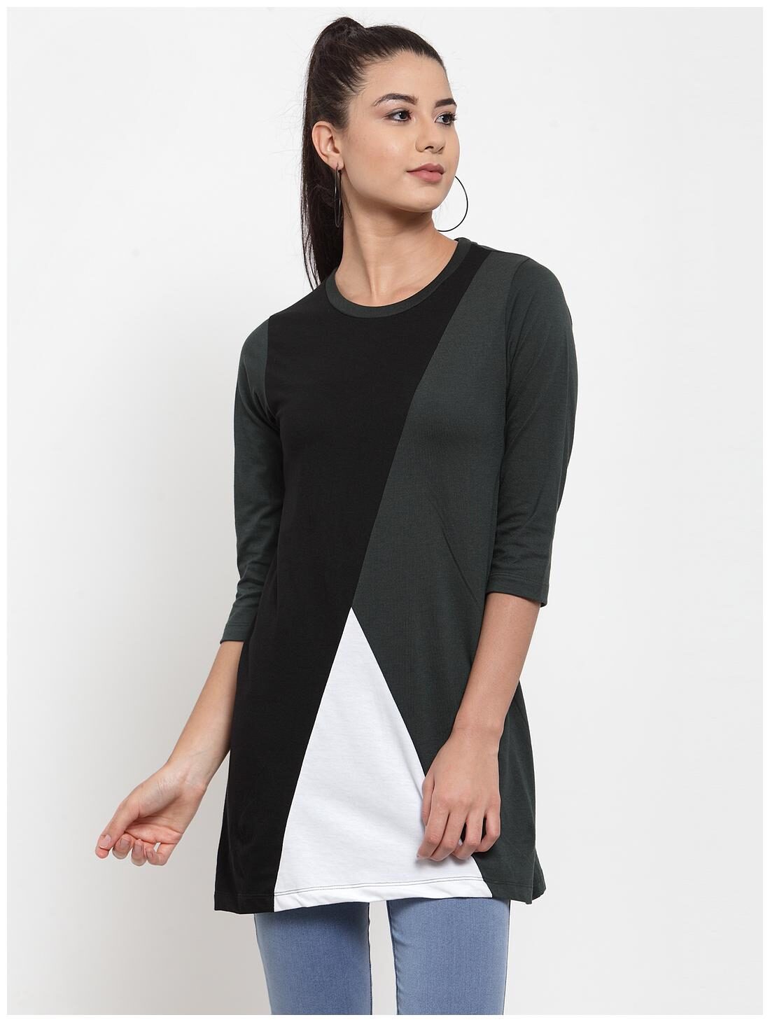 

Kalt Women Blended Colourblocked A Line Green