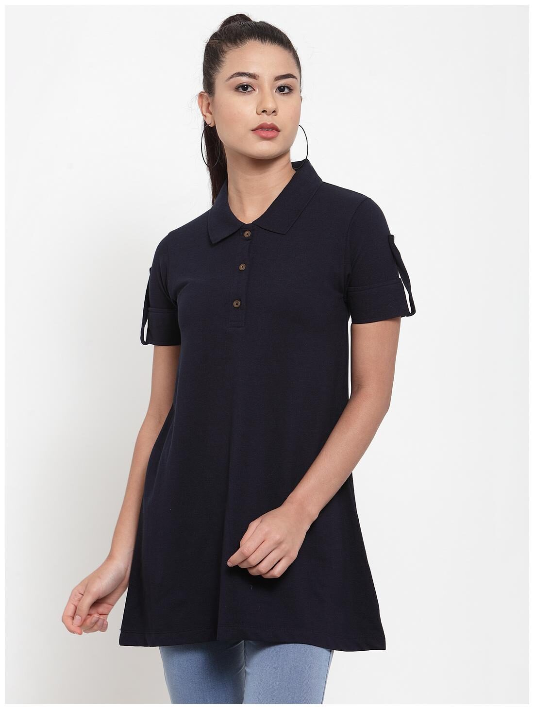 

Kalt Women Blended Solid Navy Blue Tunic