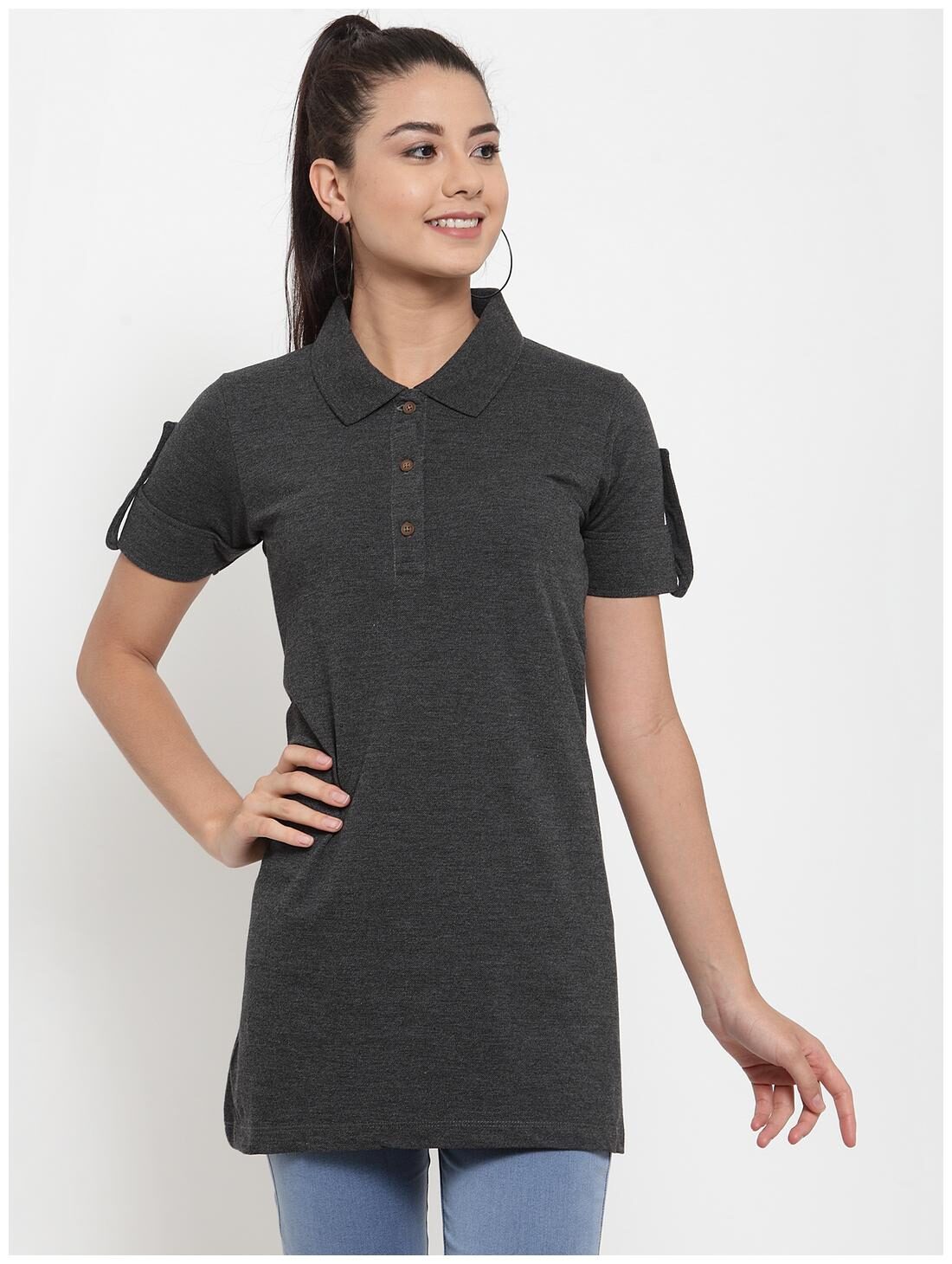 

Kalt Women Blended Solid Grey Tunic