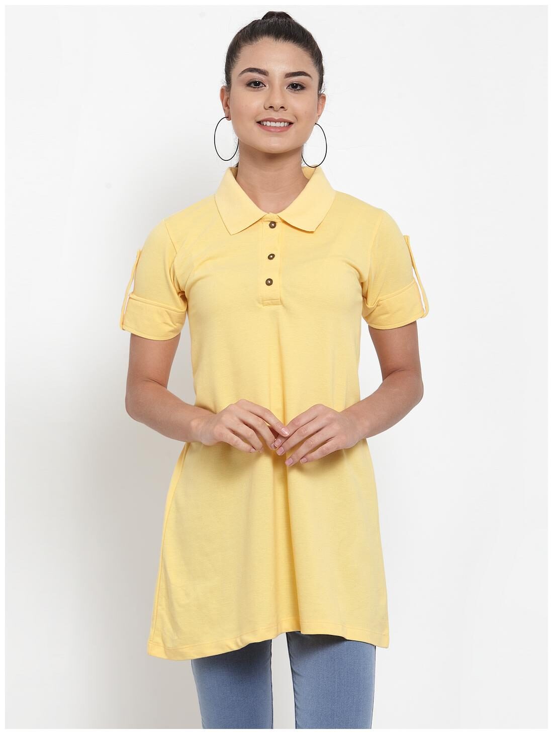 

Kalt Women Blended Solid Yellow Tunic